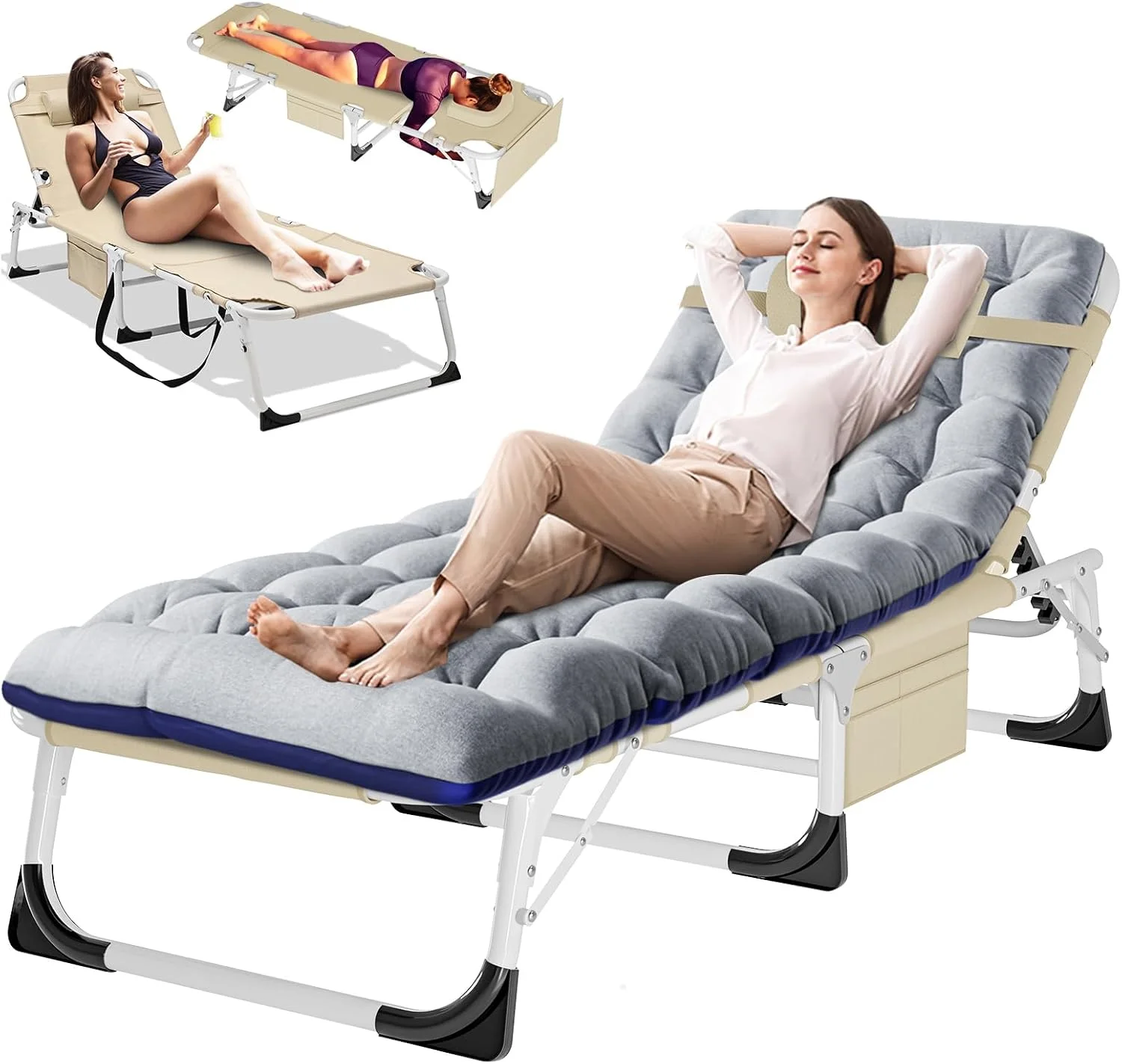 Heavy Duty Chaise Lounge Chair, Adjustable 5-Position Folding Chaise Lounge Chairs for Outside - Image 10