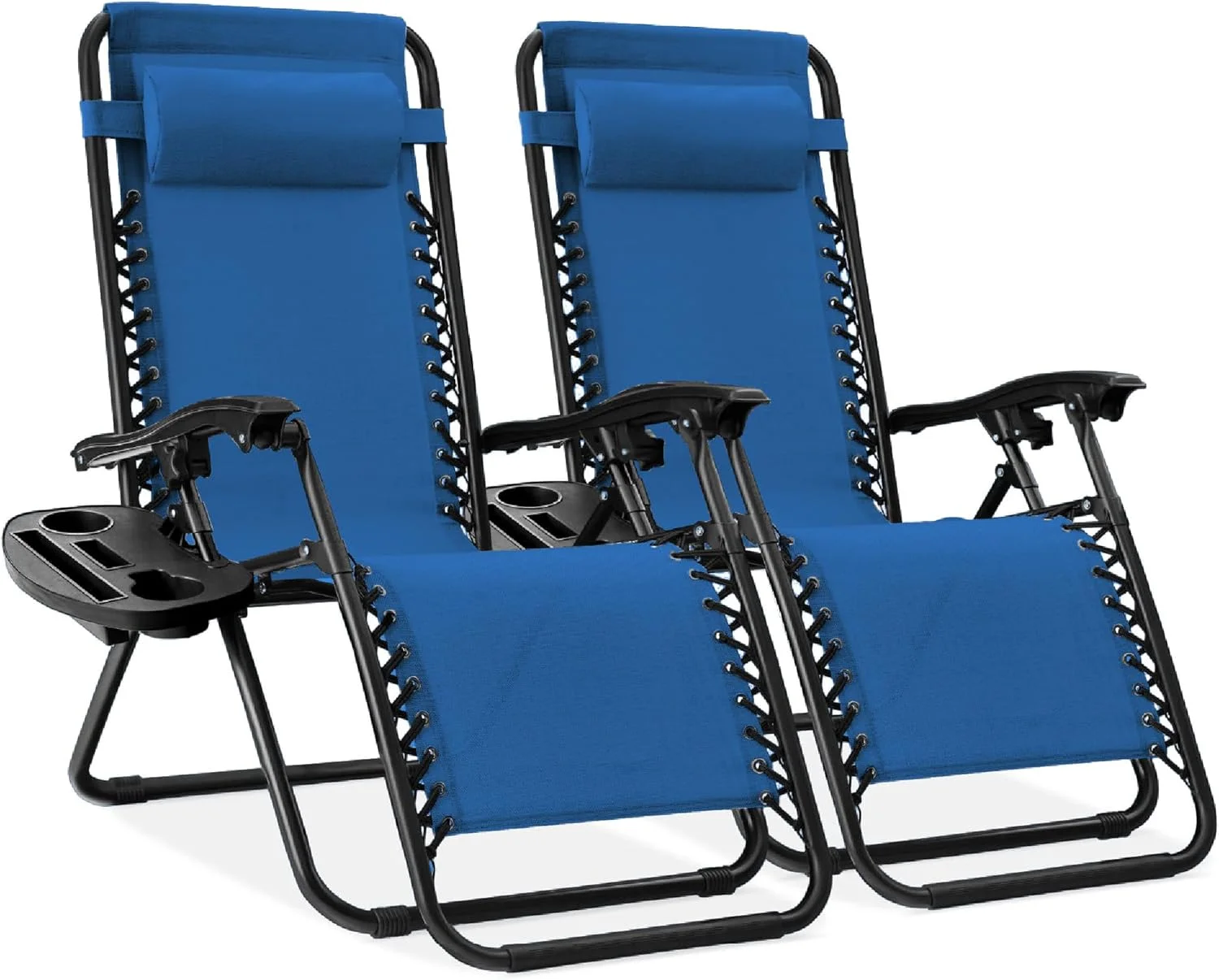 Choice Products Set of 2 Adjustable Steel Mesh Zero Gravity Lounge Chair Recliners w/Pillows and Cup Holder Trays - Image 49