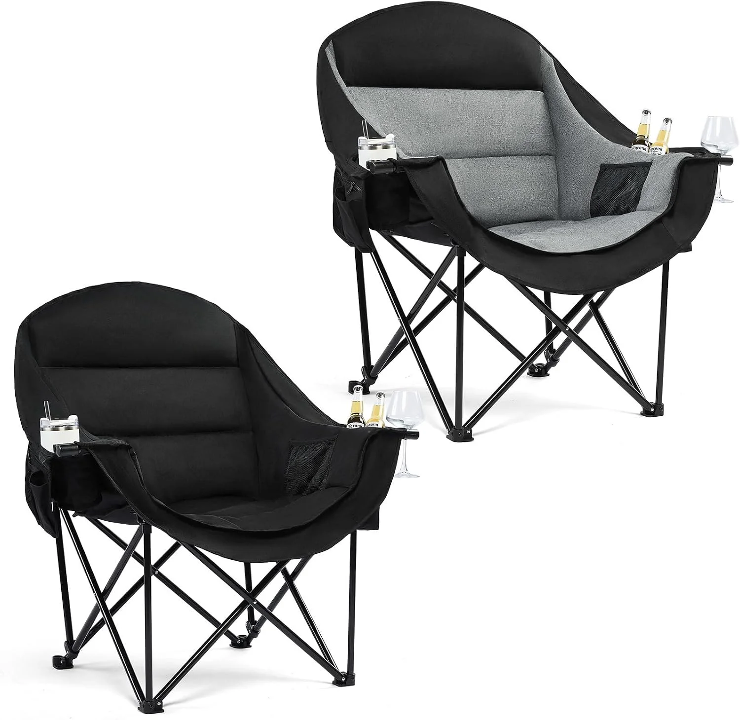 Camping Chairs for Adults, Heavy Duty Padded Outdoor Folding Lawn XL Camp Chair with Cup Holder Cooler Pockets - Image 2
