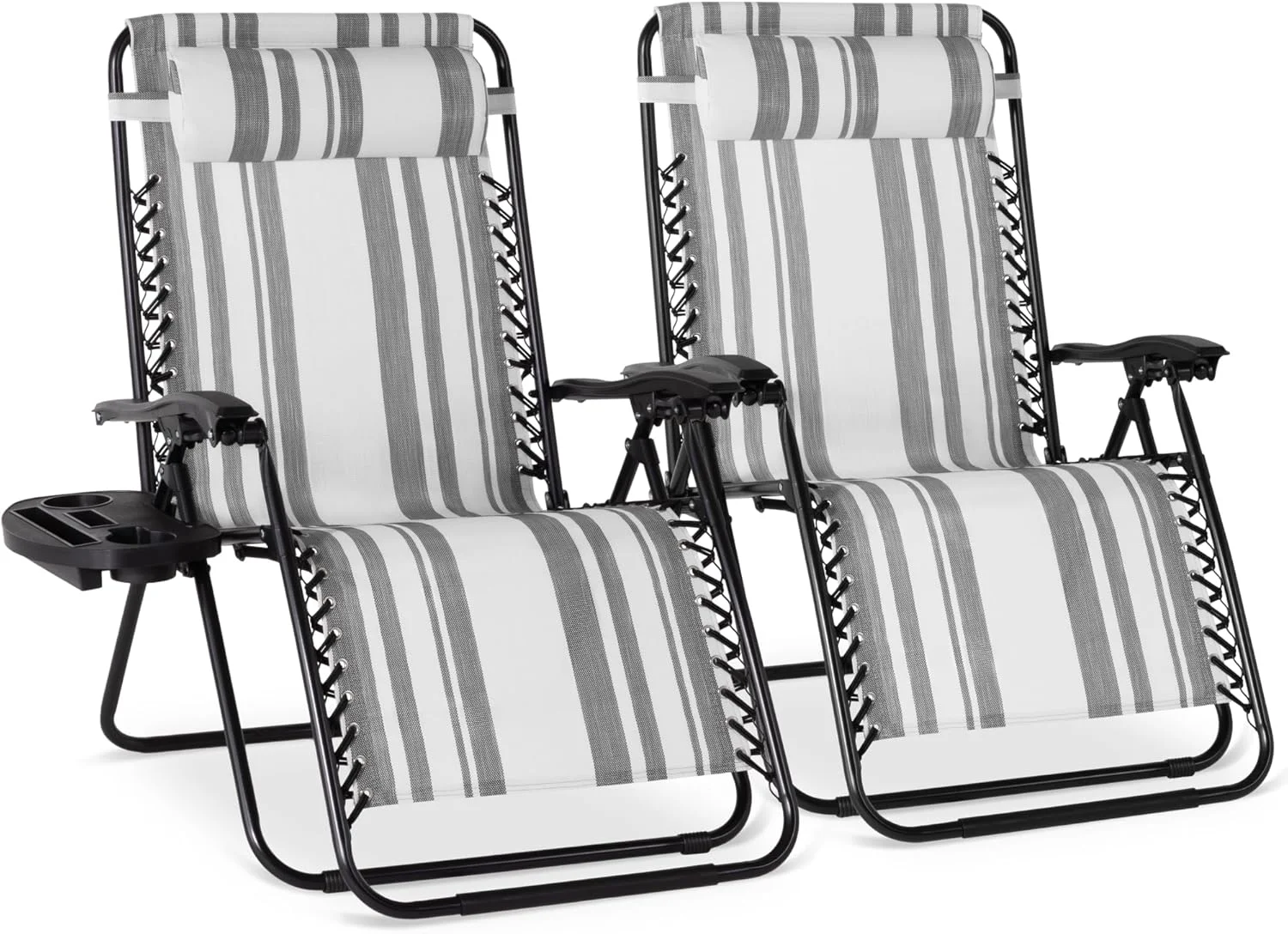 Choice Products Set of 2 Adjustable Steel Mesh Zero Gravity Lounge Chair Recliners w/Pillows and Cup Holder Trays - Image 19