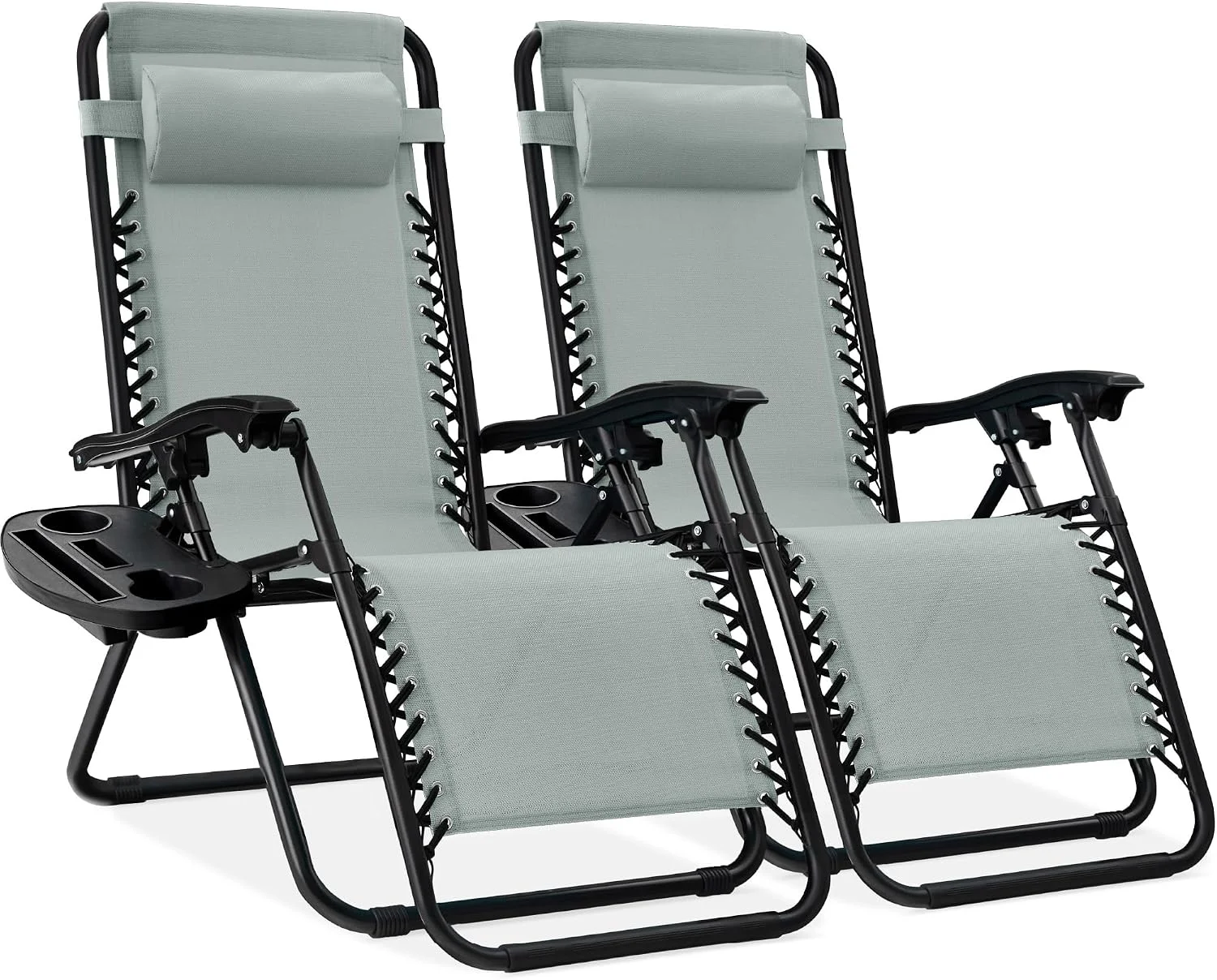 Choice Products Set of 2 Adjustable Steel Mesh Zero Gravity Lounge Chair Recliners w/Pillows and Cup Holder Trays - Image 56