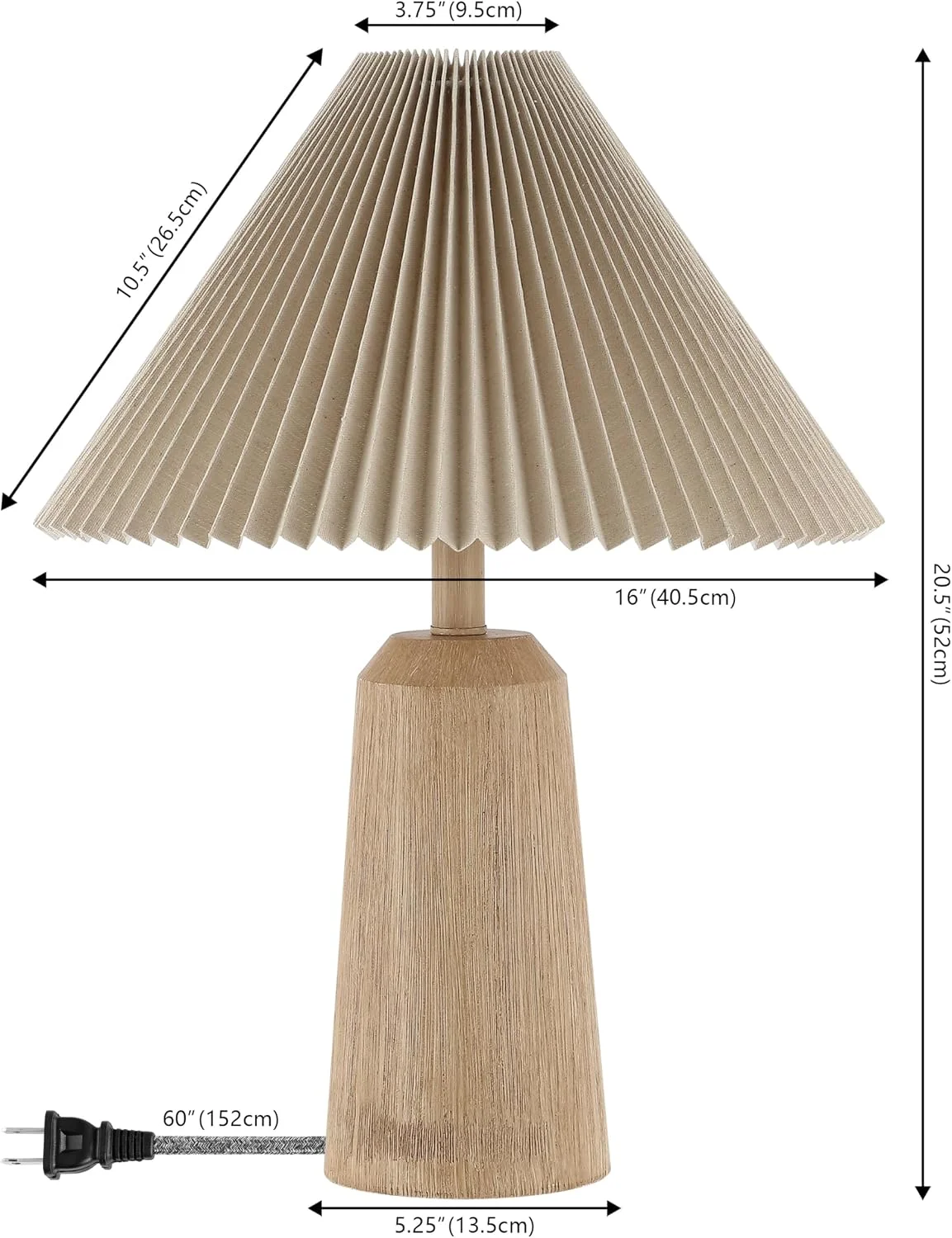 Y 20.5 Beige Wood Finish Resin Cylinder Table Lamp Modern Rustic Scandinavian Bedside Lamp for Living Room - Image 4