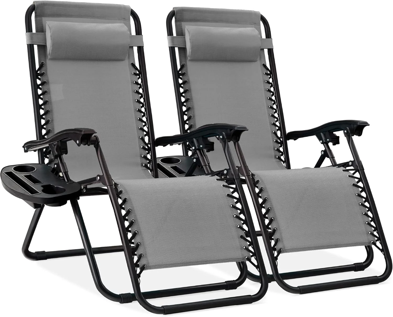 Choice Products Set of 2 Adjustable Steel Mesh Zero Gravity Lounge Chair Recliners w/Pillows and Cup Holder Trays - Image 40