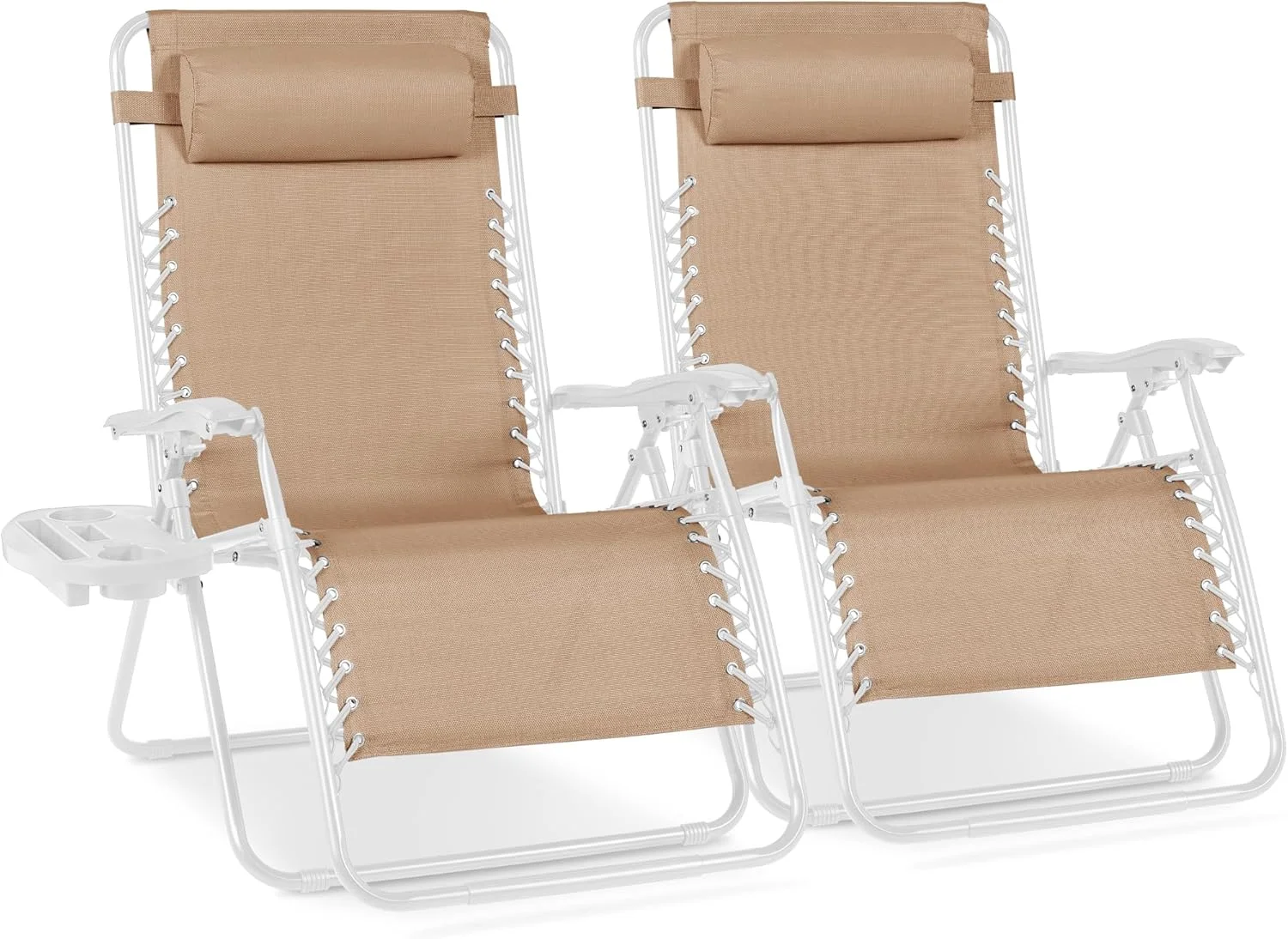 Choice Products Set of 2 Adjustable Steel Mesh Zero Gravity Lounge Chair Recliners w/Pillows and Cup Holder Trays - Image 53