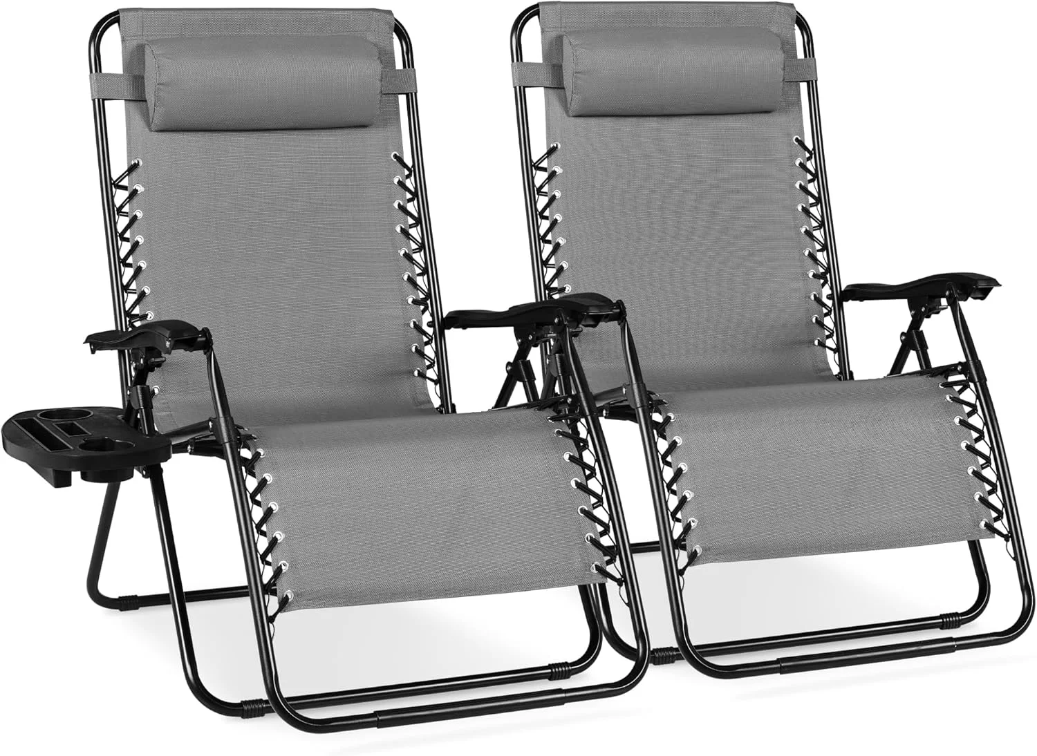 Choice Products Set of 2 Adjustable Steel Mesh Zero Gravity Lounge Chair Recliners w/Pillows and Cup Holder Trays - Image 23