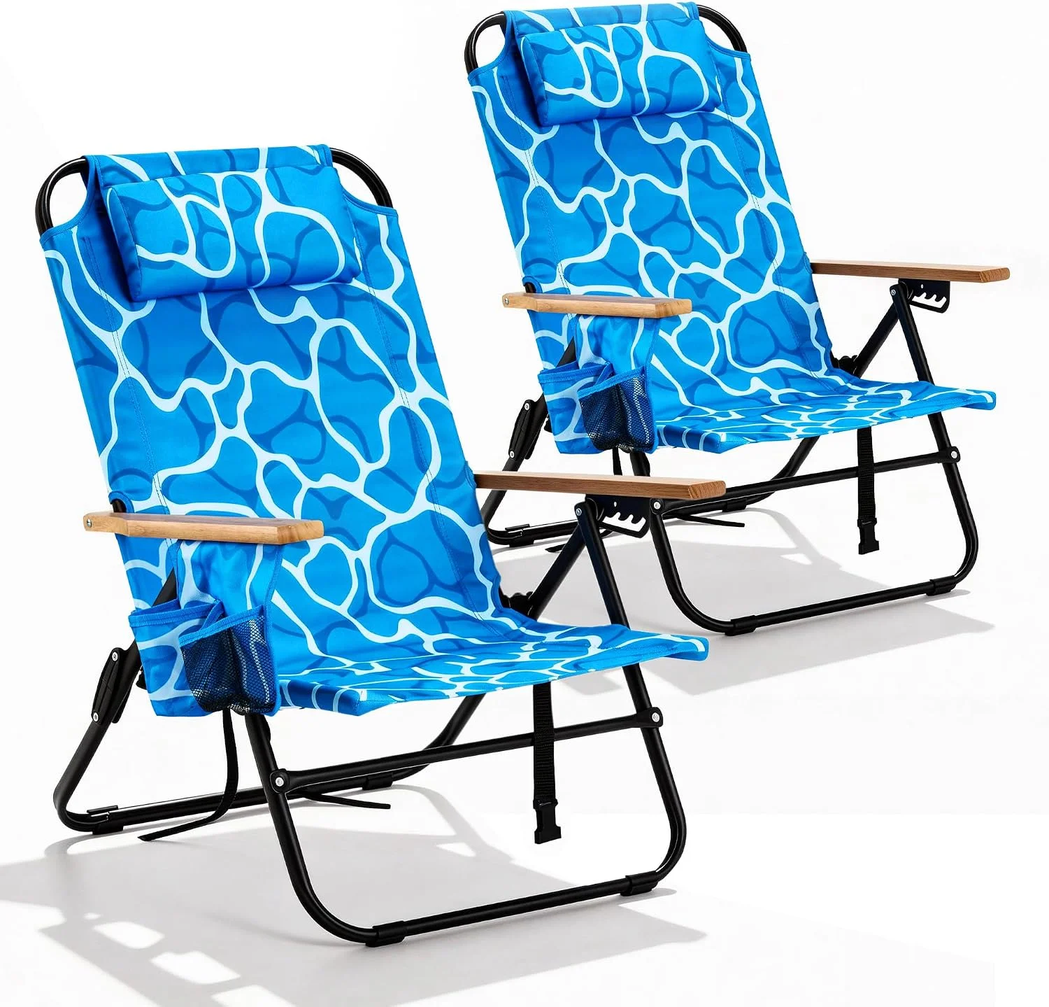 2 Pack Premium 5-Position Reclining Camping Chair, Portable Folding Lightweight Outdoor Chair with Wooden - Image 8