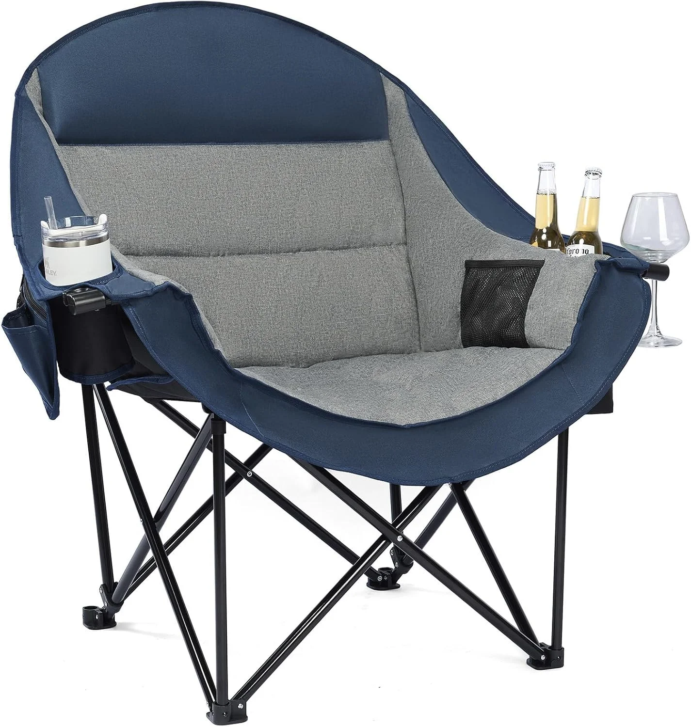 Camping Chairs for Adults, Heavy Duty Padded Outdoor Folding Lawn XL Camp Chair with Cup Holder Cooler Pockets - Image 7