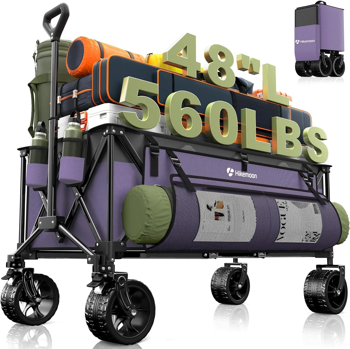 48'' Extra Large Collapsible Wagon with Big Wheels, 300L Black, 560LBS Heavy Duty - Image 4