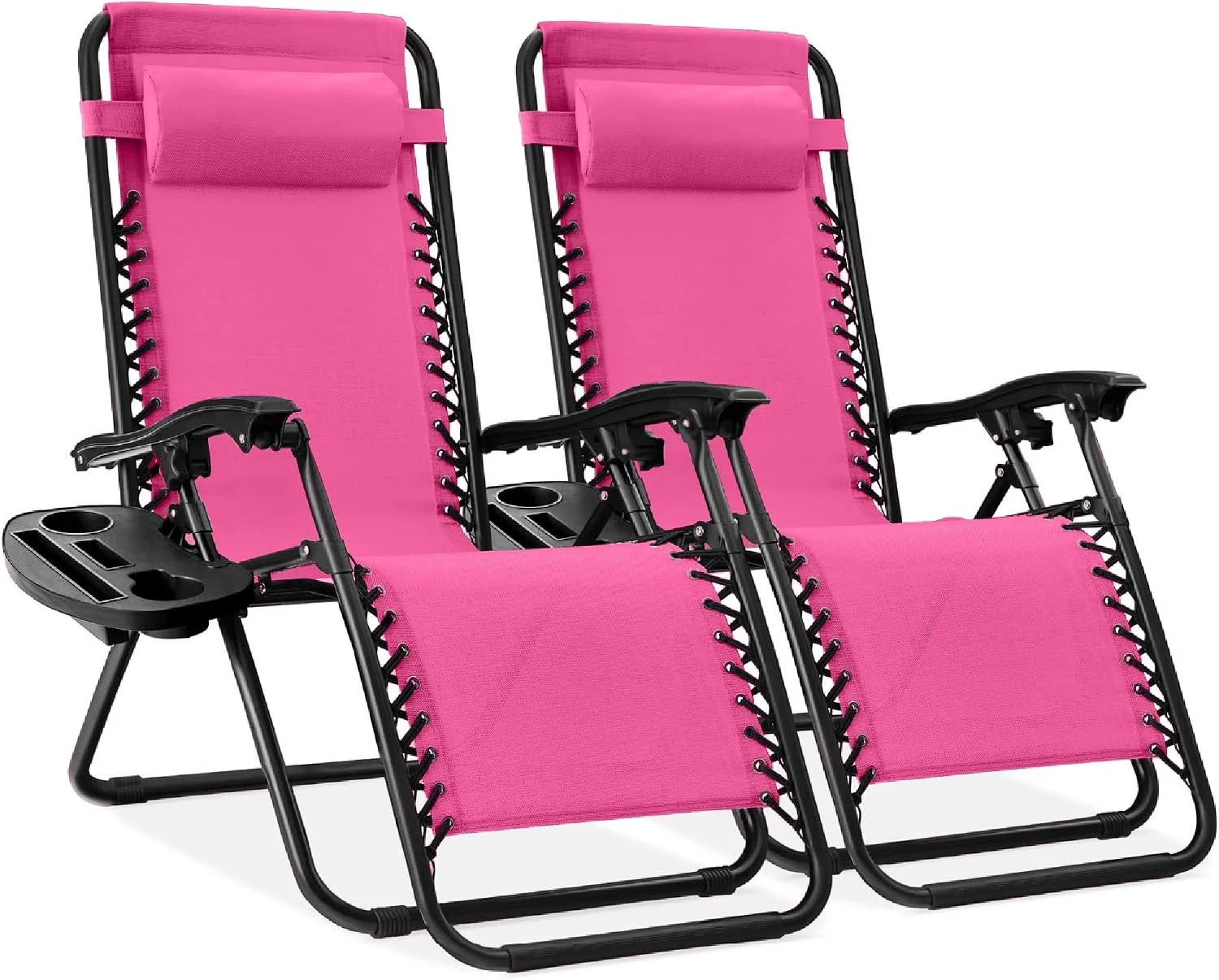 Choice Products Set of 2 Adjustable Steel Mesh Zero Gravity Lounge Chair Recliners w/Pillows and Cup Holder Trays - Image 29