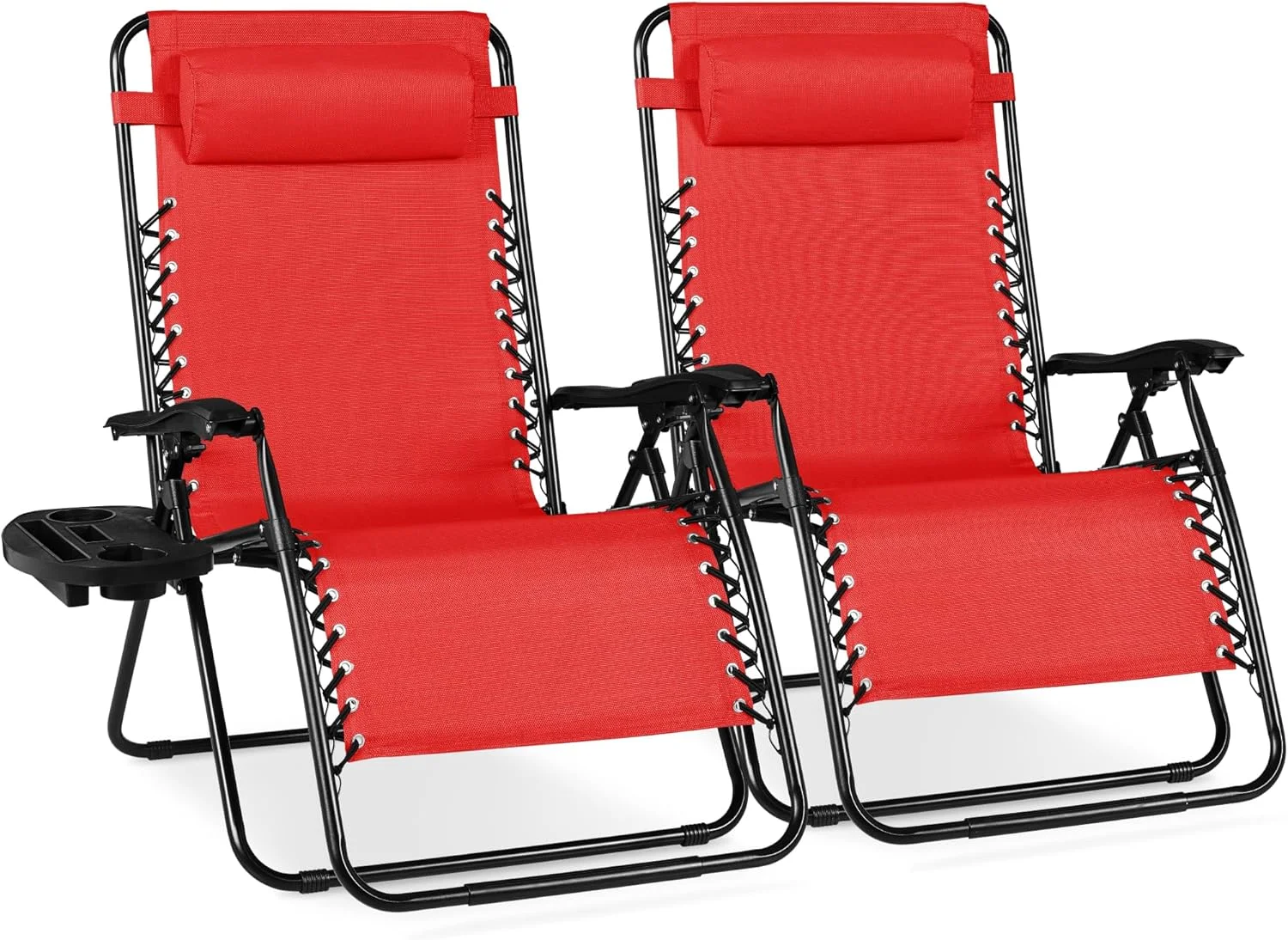 Choice Products Set of 2 Adjustable Steel Mesh Zero Gravity Lounge Chair Recliners w/Pillows and Cup Holder Trays - Image 28