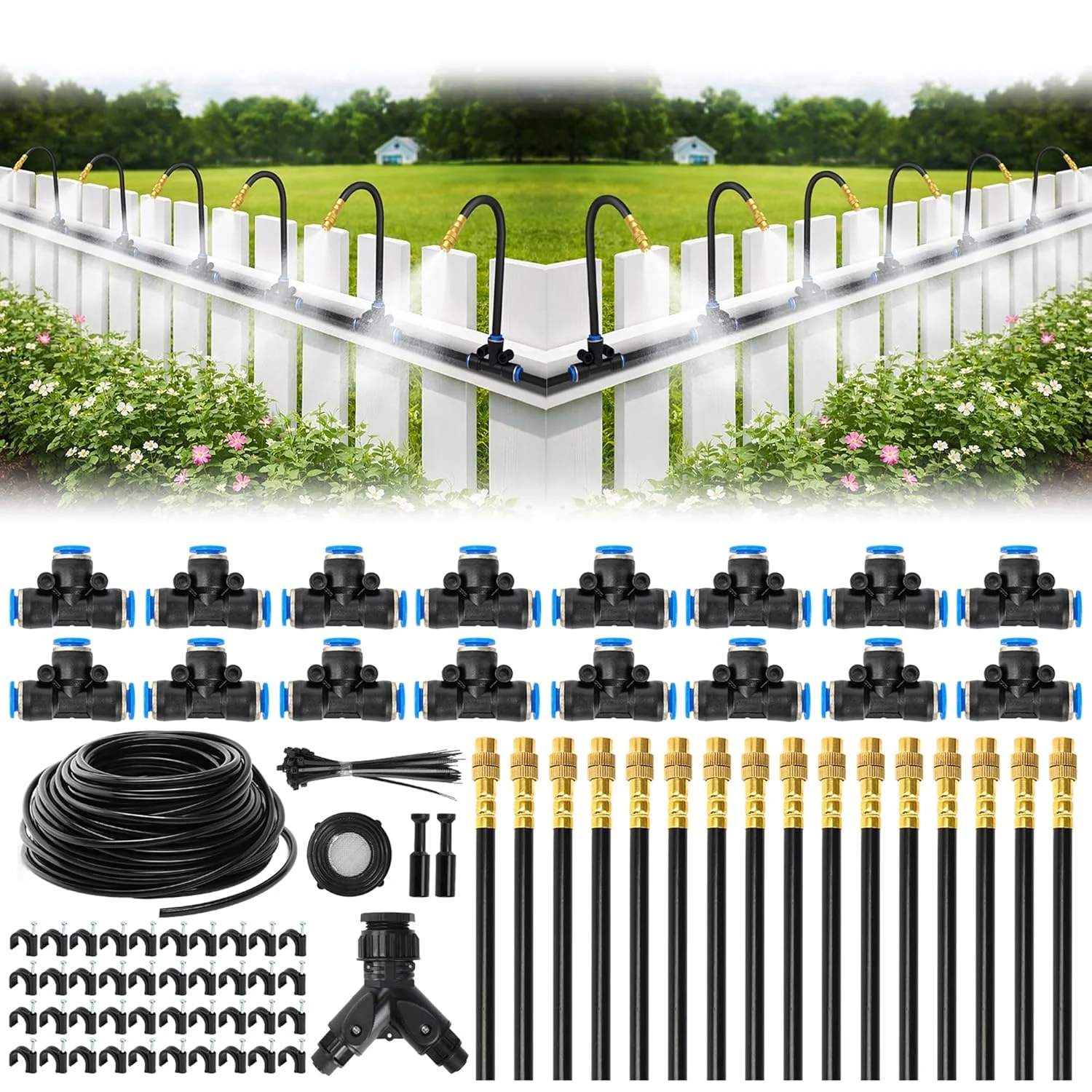 Drip Irrigation System, 200FT 1/4 Garden Watering System with 32pcs 360?? Bendable Copper Nozzles, Leak-Free - For Home Projects