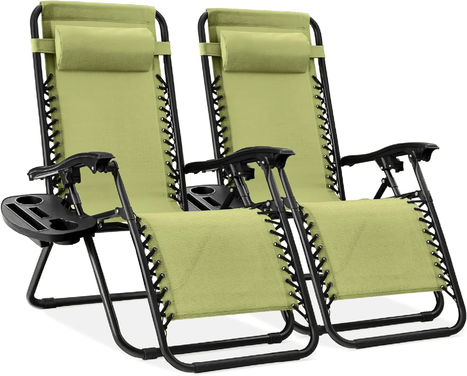 Choice Products Set of 2 Adjustable Steel Mesh Zero Gravity Lounge Chair Recliners w/Pillows and Cup Holder Trays - Image 55