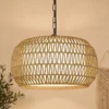 Height Adjustable Farmhouse Chandelier Light Fixture, 5-Light Rattan Boho Chandeliers for Dining Room