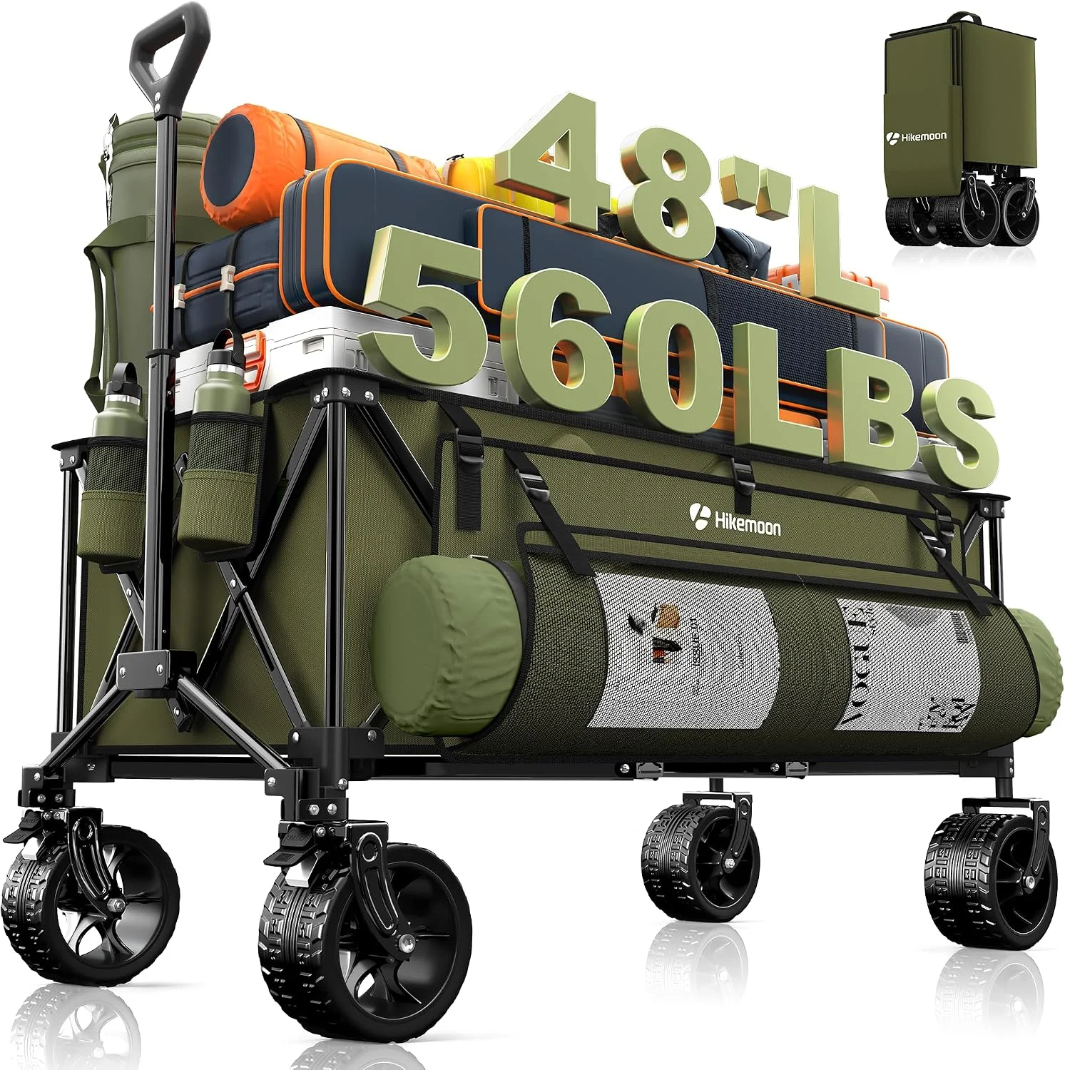 48'' Extra Large Collapsible Wagon with Big Wheels, 300L Black, 560LBS Heavy Duty - Image 7
