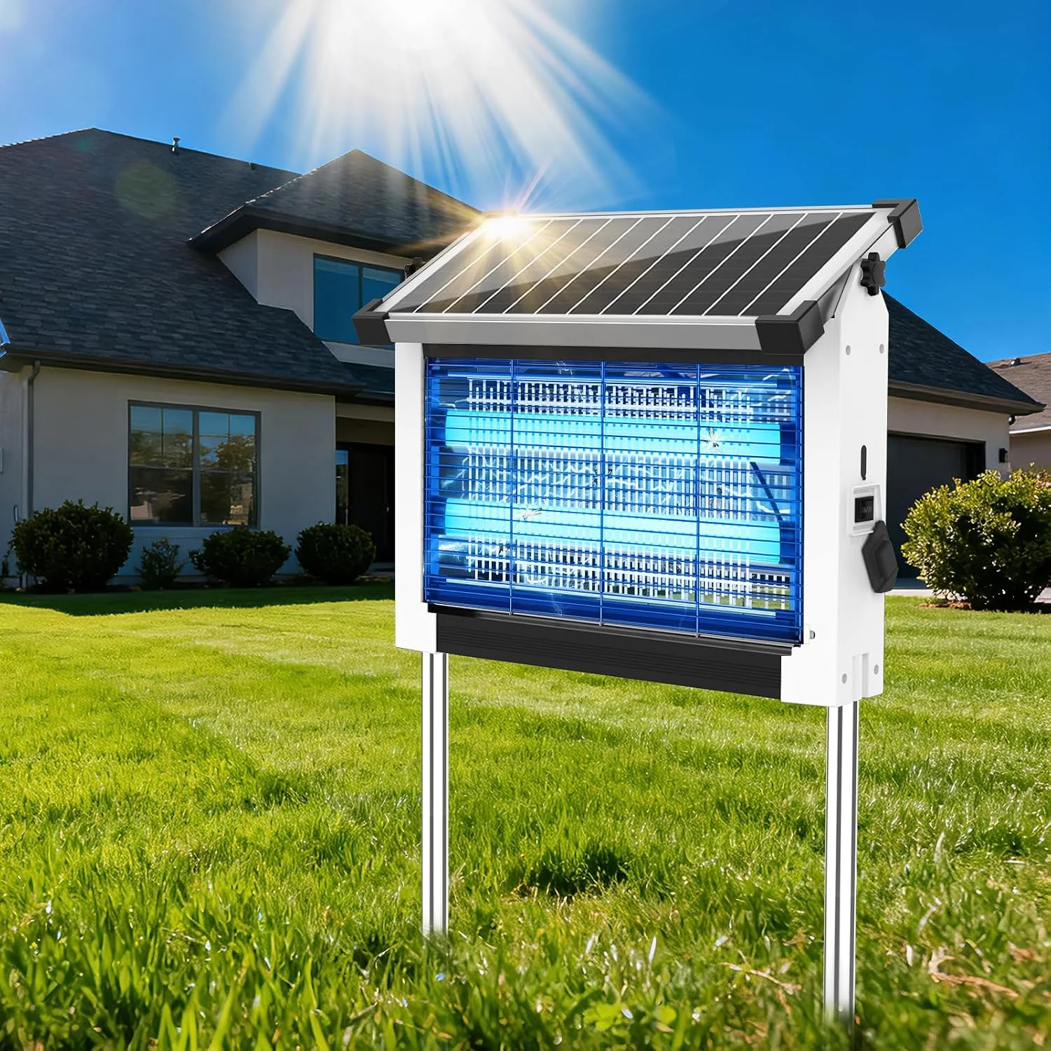 Solar Bug Zapper Outdoor, 4500V Mosquito Zapper Fly Trap for Patio, 10W Solar Panel, IPX5 Waterproof - Image 2