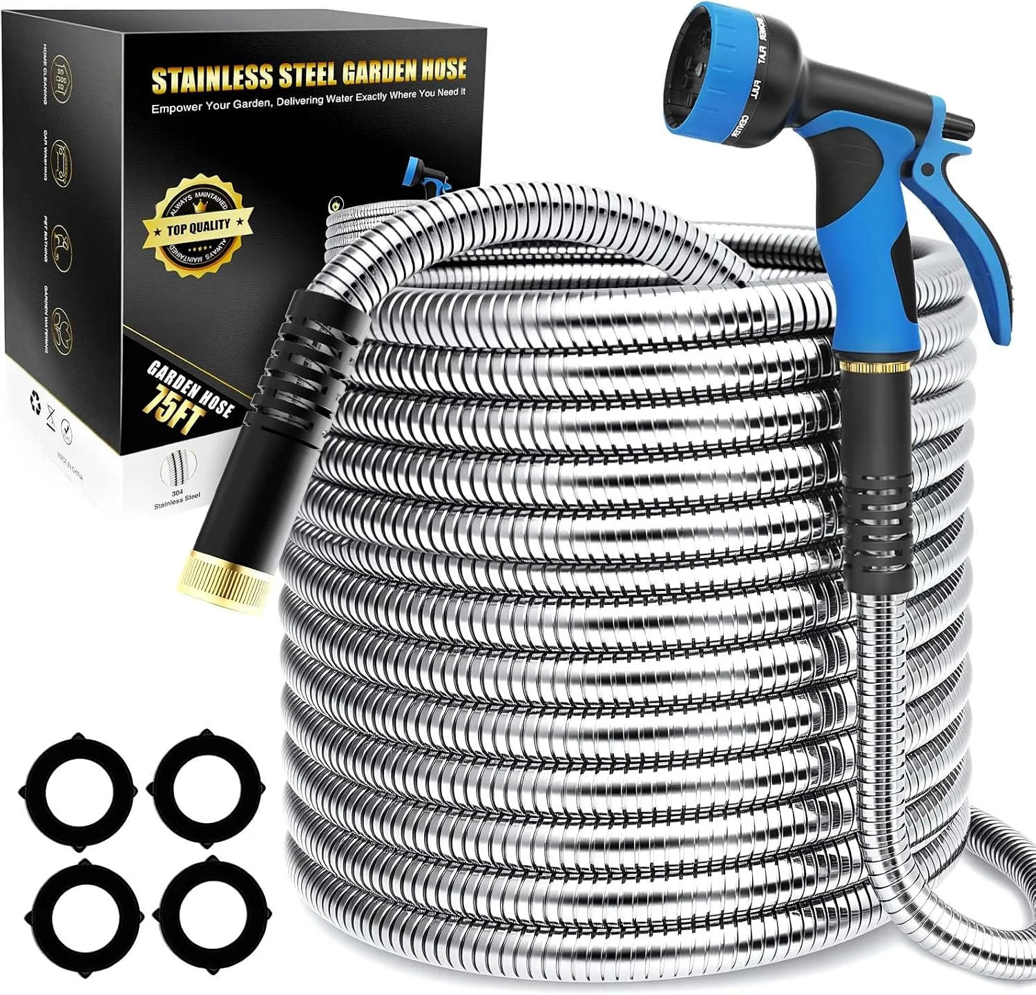 150ft Stainless Steel Garden Hose, No-Kink Leak-Proof Crush Resistant, 10-Function Nozzle for Lawn Care - Image 5