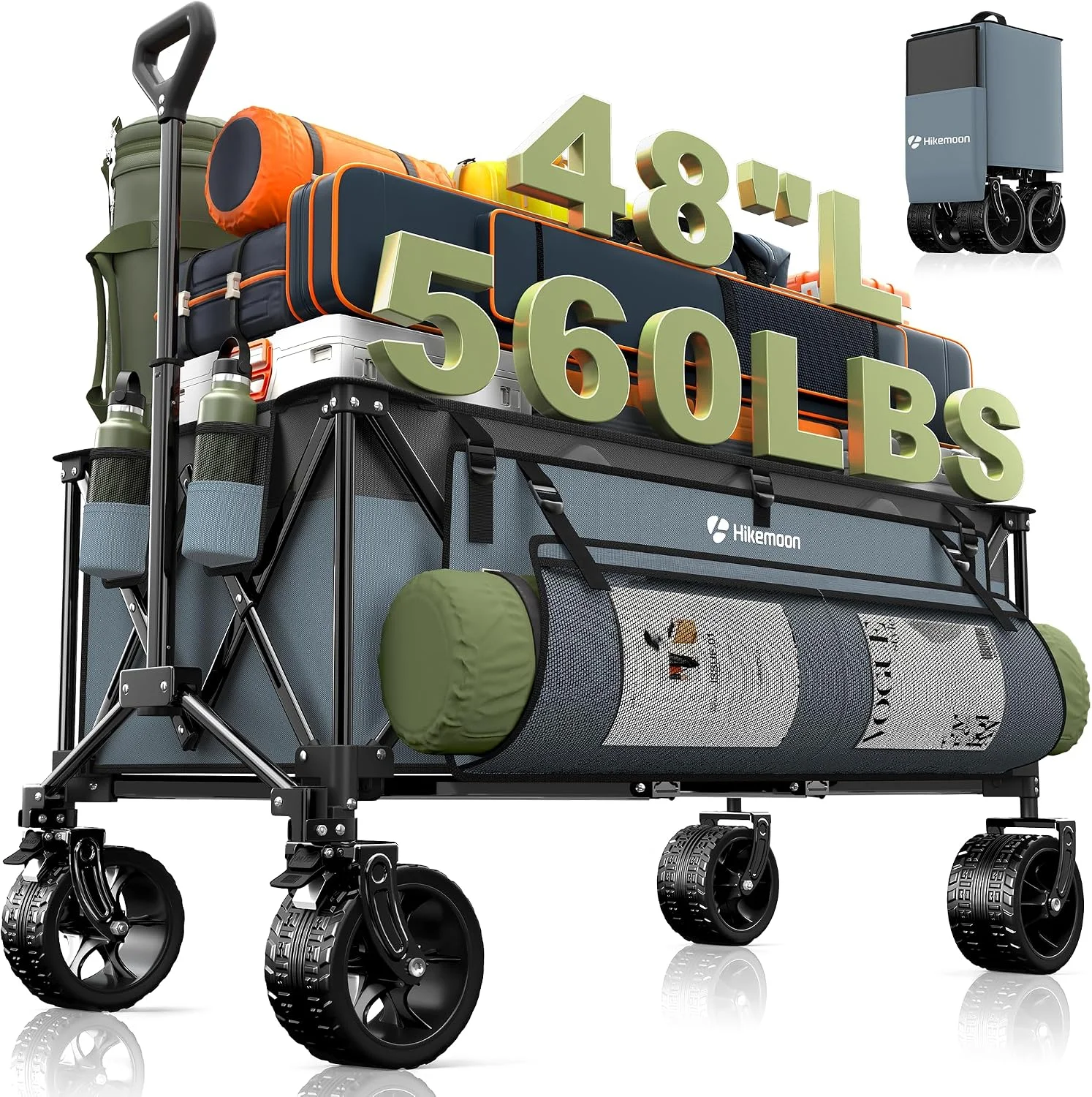 48'' Extra Large Collapsible Wagon with Big Wheels, 300L Black, 560LBS Heavy Duty - Image 9