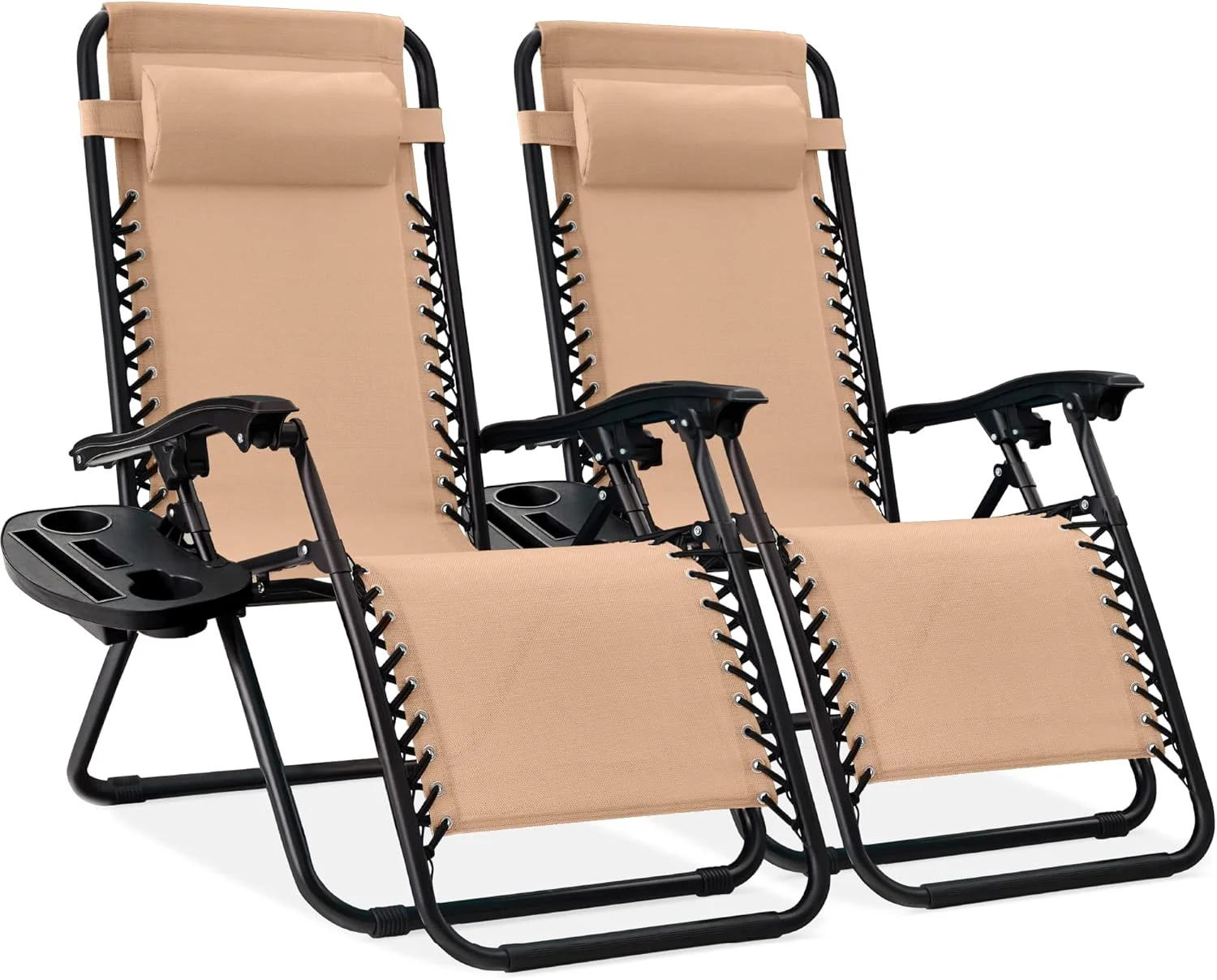 Choice Products Set of 2 Adjustable Steel Mesh Zero Gravity Lounge Chair Recliners w/Pillows and Cup Holder Trays - Image 44