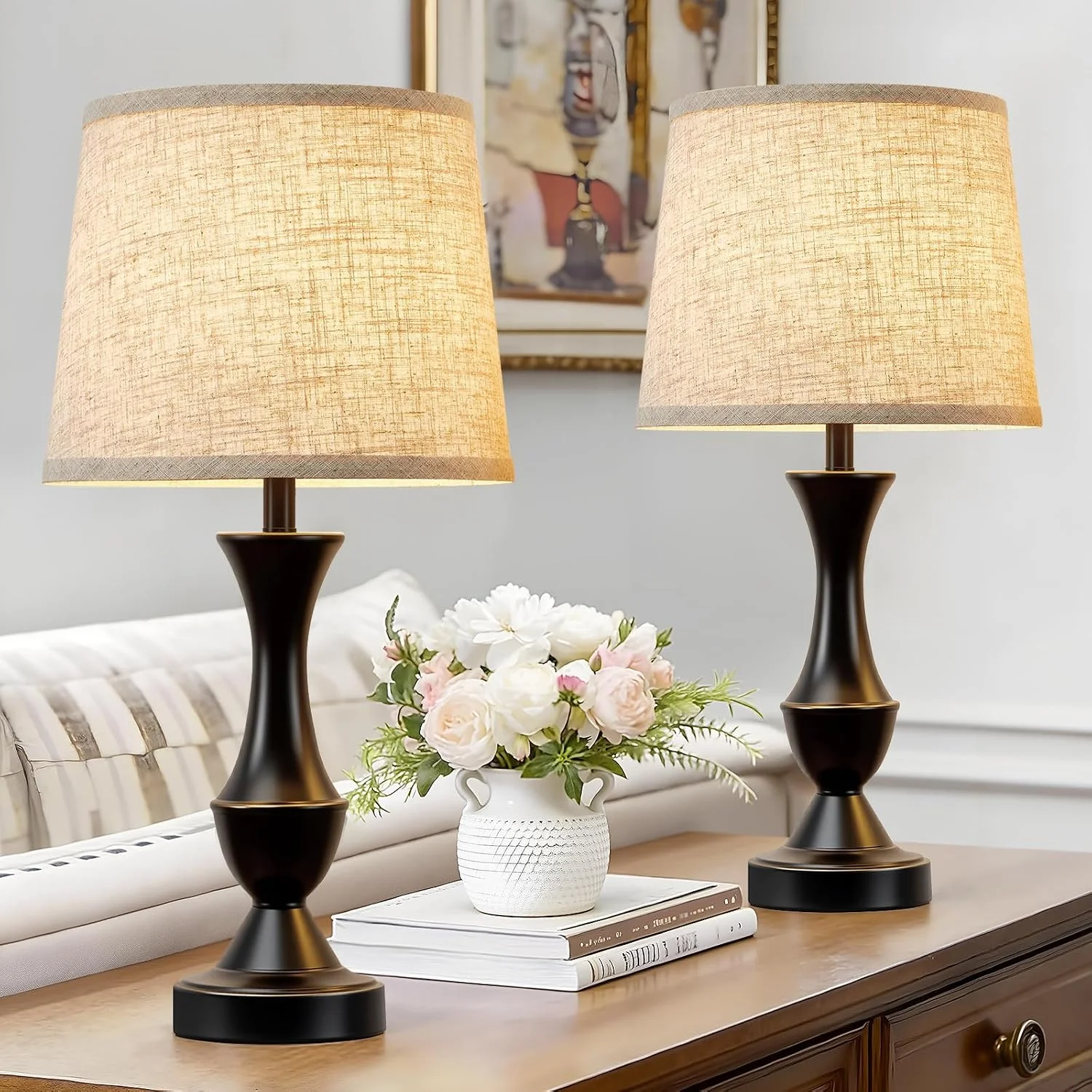 Table Lamp Set of 2, 19 Farmhouse Vintage Bedside Lamps for Living Room & Bedroom - Image 7