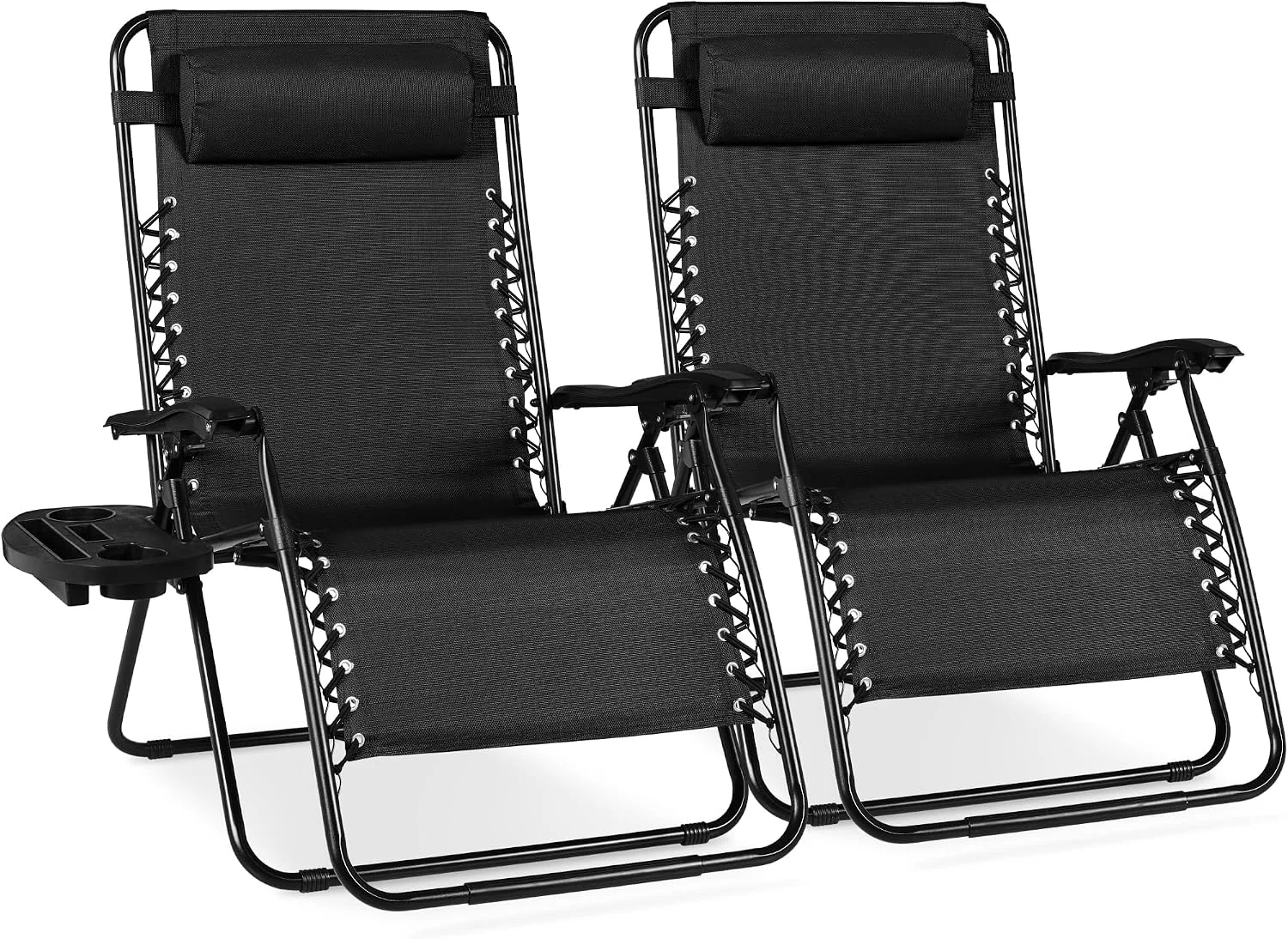 Choice Products Set of 2 Adjustable Steel Mesh Zero Gravity Lounge Chair Recliners w/Pillows and Cup Holder Trays - Image 2