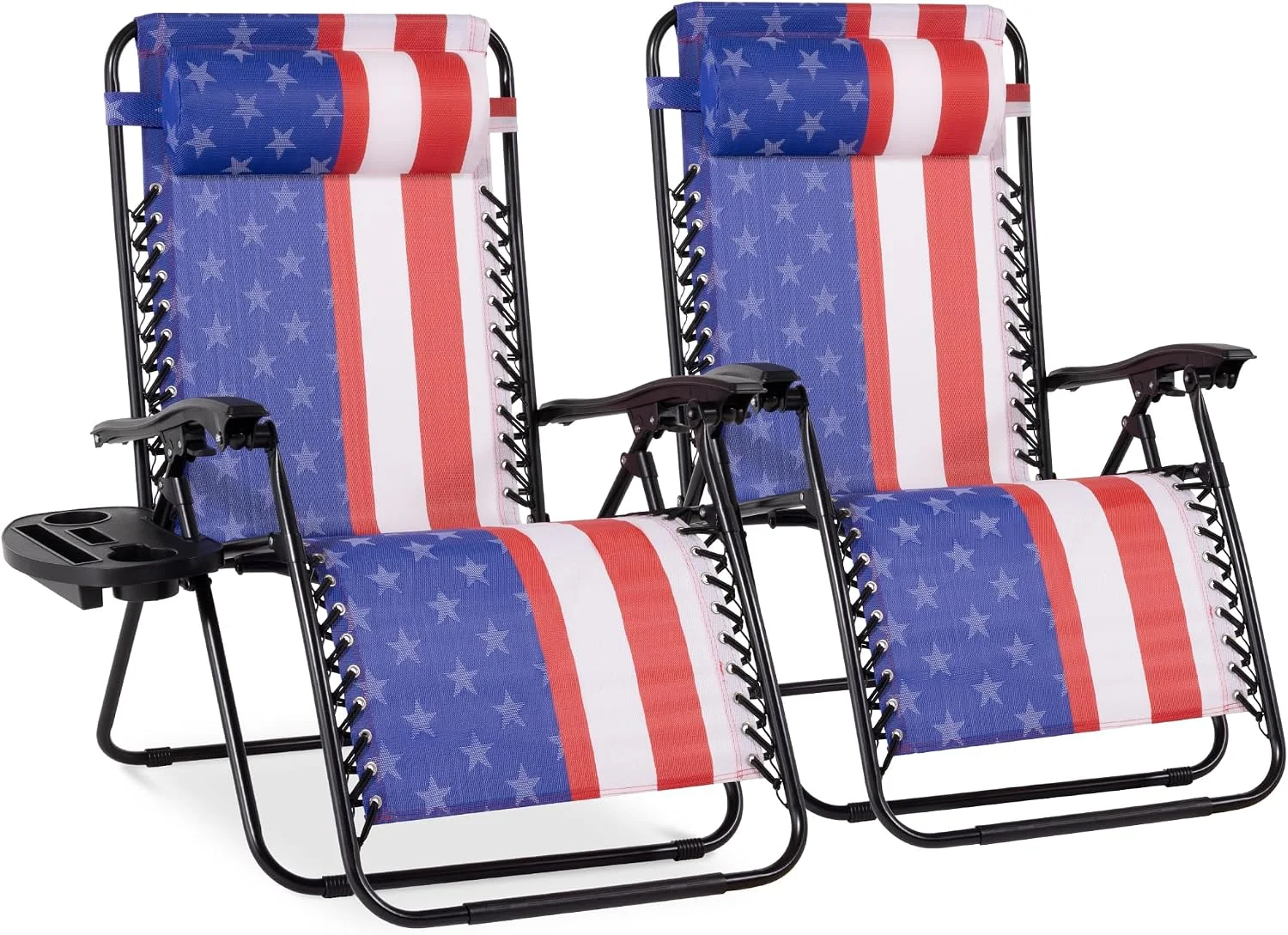 Choice Products Set of 2 Adjustable Steel Mesh Zero Gravity Lounge Chair Recliners w/Pillows and Cup Holder Trays - Image 4