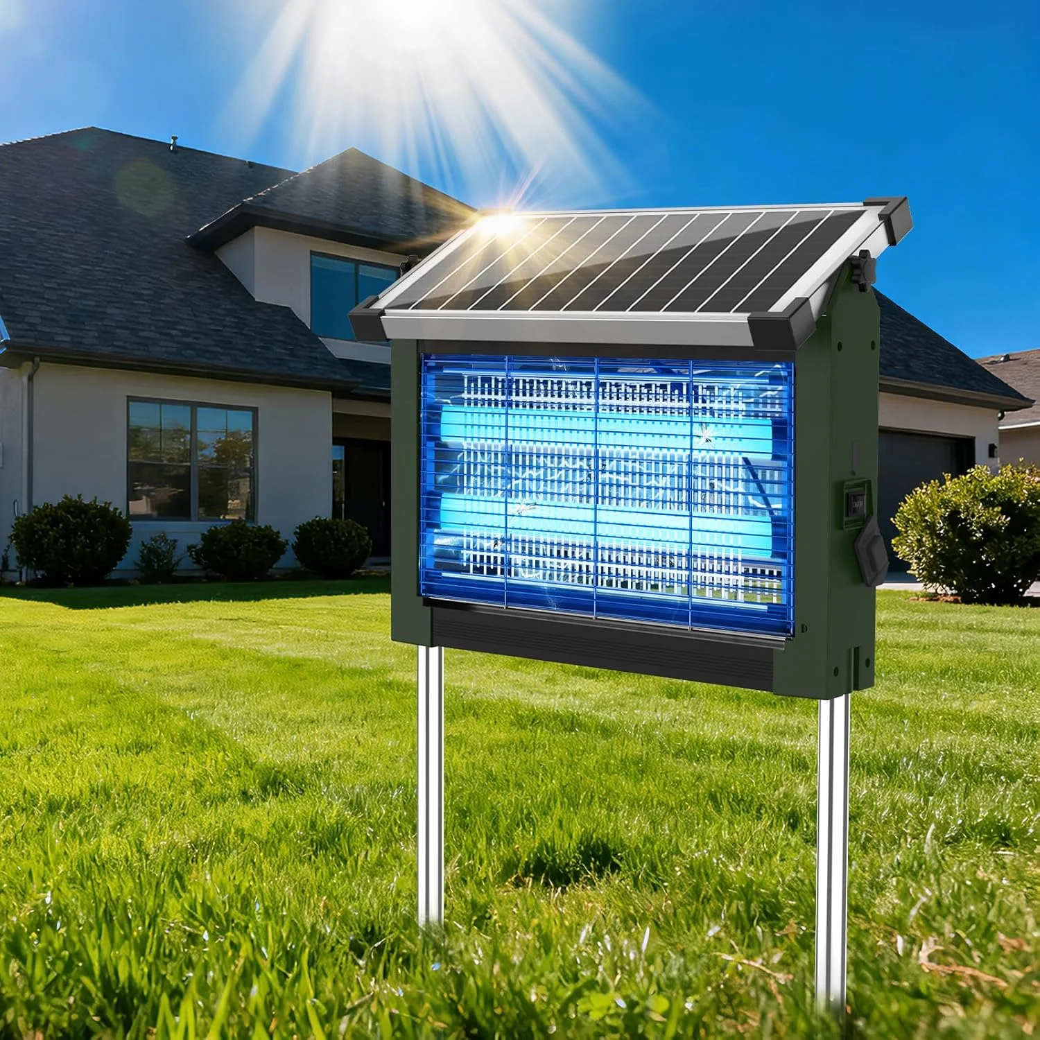 Solar Bug Zapper Outdoor, 4500V Mosquito Zapper Fly Trap for Patio, 10W Solar Panel, IPX5 Waterproof - Image 9