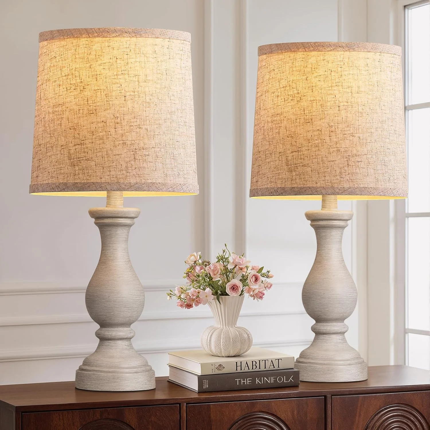 Farmhouse Table Lamp Set of 2, Rustic Lamp for Bedroom Living Room - Image 4
