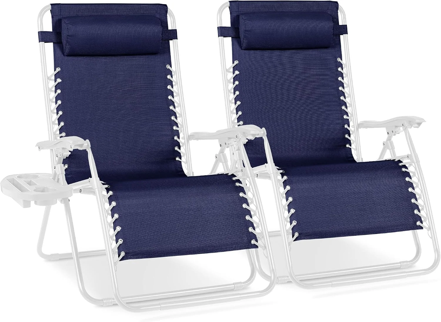 Choice Products Set of 2 Adjustable Steel Mesh Zero Gravity Lounge Chair Recliners w/Pillows and Cup Holder Trays - Image 45