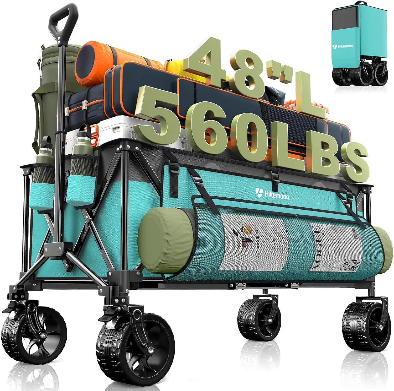 48'' Extra Large Collapsible Wagon with Big Wheels, 300L Black, 560LBS Heavy Duty - Image 11