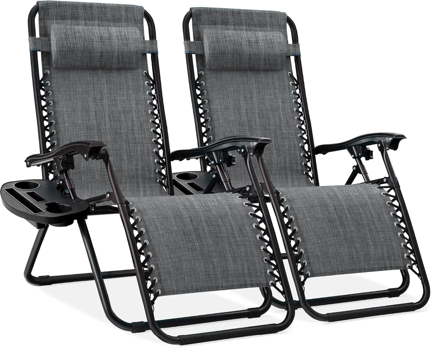 Choice Products Set of 2 Adjustable Steel Mesh Zero Gravity Lounge Chair Recliners w/Pillows and Cup Holder Trays - Image 20