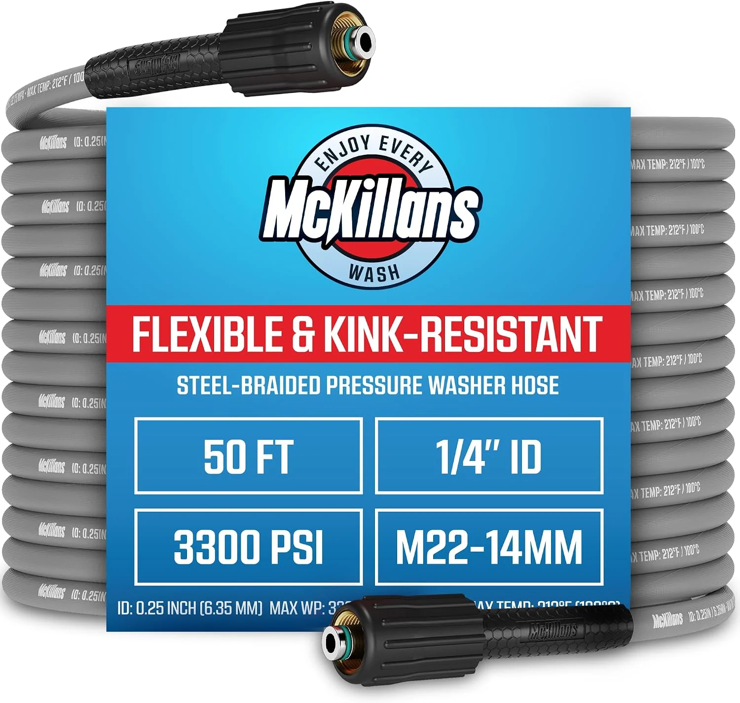 QC Installed Pressure Washer Hose 50 ft, Flexible & Kink-resistant, Steel-Braided & Durable- 3/8 QC - Image 2