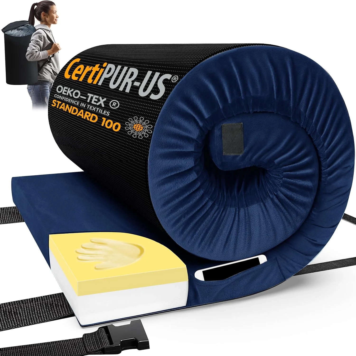 Memory Foam Camping Mattress Pad, CertiPUR-US Sleeping Mat, Portable Roll Up Mattress for Adults - Image 11