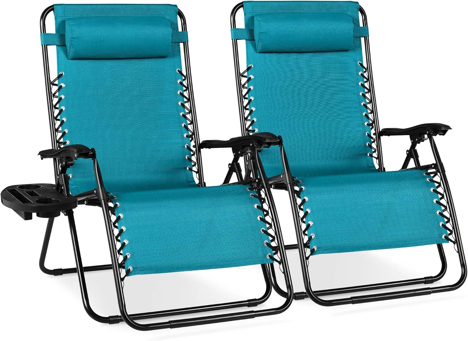 Choice Products Set of 2 Adjustable Steel Mesh Zero Gravity Lounge Chair Recliners w/Pillows and Cup Holder Trays - Image 3