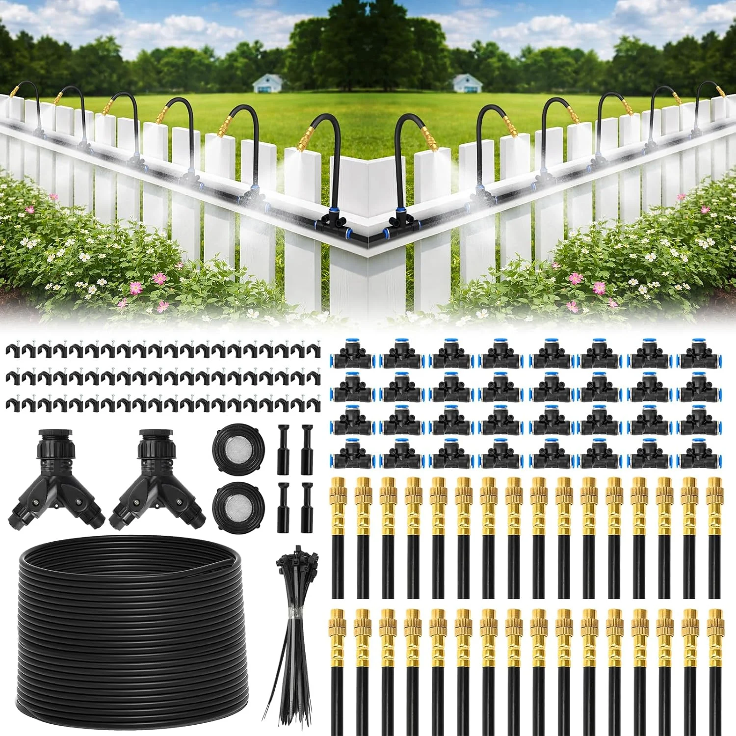 Drip Irrigation System, 200FT 1/4 Garden Watering System with 32pcs 360?? Bendable Copper Nozzles, Leak-Free - For Home Projects - Image 2