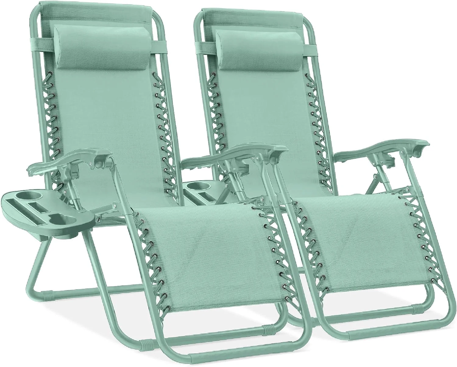Choice Products Set of 2 Adjustable Steel Mesh Zero Gravity Lounge Chair Recliners w/Pillows and Cup Holder Trays - Image 9