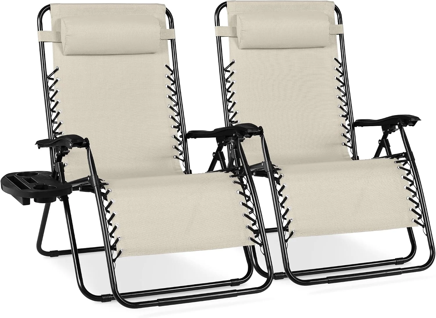 Choice Products Set of 2 Adjustable Steel Mesh Zero Gravity Lounge Chair Recliners w/Pillows and Cup Holder Trays - Image 32