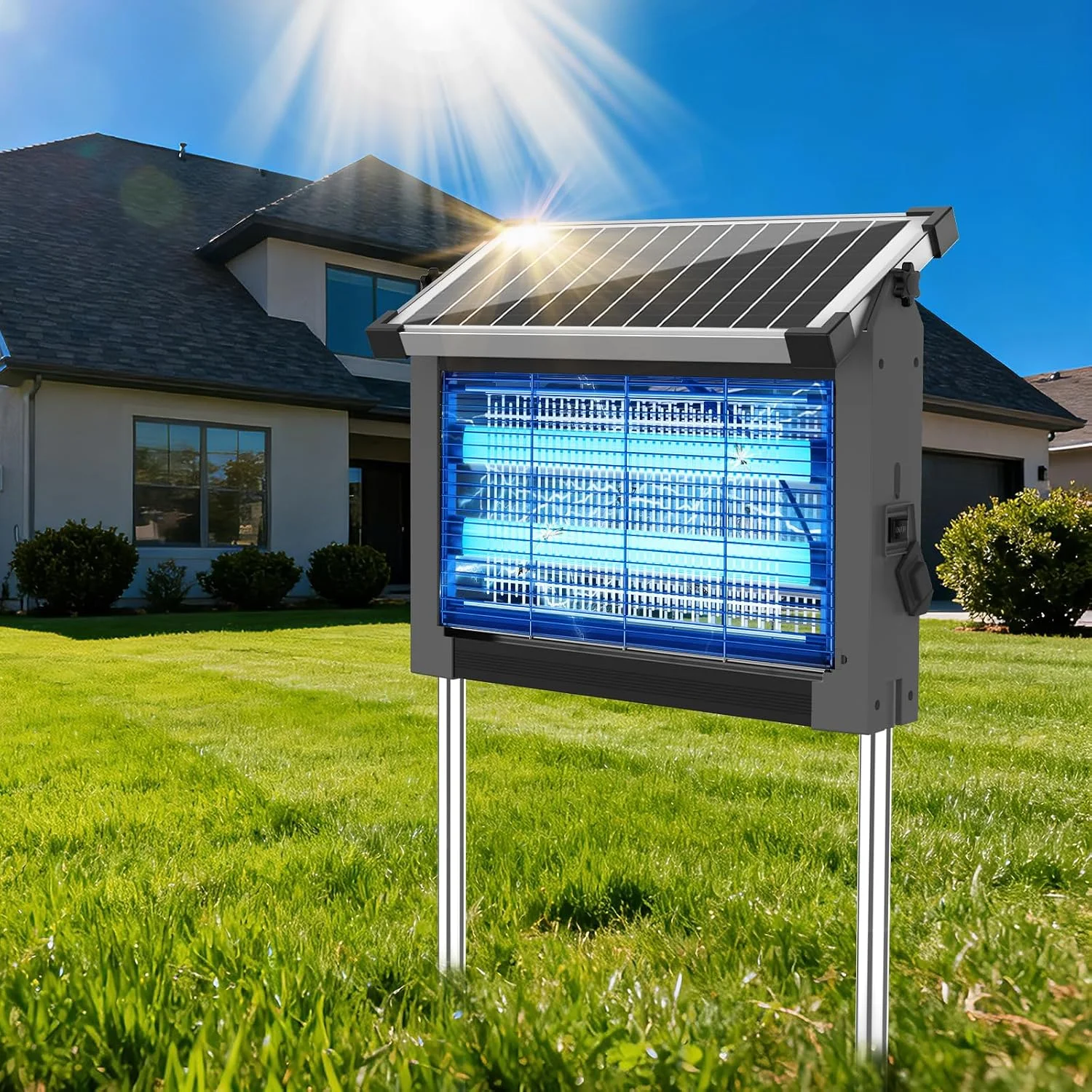 Solar Bug Zapper Outdoor, 4500V Mosquito Zapper Fly Trap for Patio, 10W Solar Panel, IPX5 Waterproof - Image 5