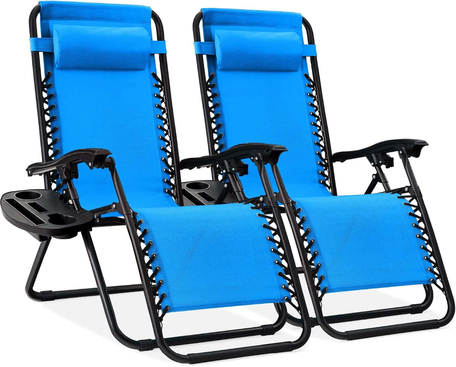 Choice Products Set of 2 Adjustable Steel Mesh Zero Gravity Lounge Chair Recliners w/Pillows and Cup Holder Trays - Image 37