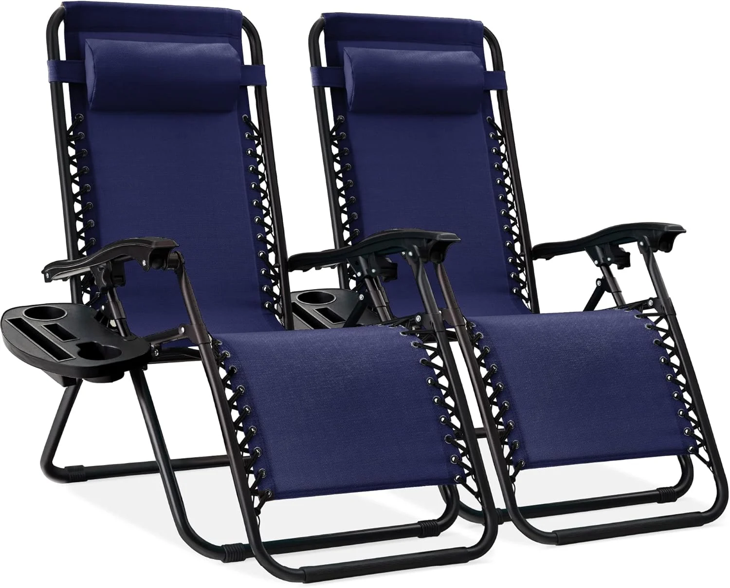 Choice Products Set of 2 Adjustable Steel Mesh Zero Gravity Lounge Chair Recliners w/Pillows and Cup Holder Trays - Image 47