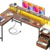 66'' L Shaped Gaming Desk with Drawers and Storage Shelves, Reversible Corner Desk with Power Outlets and Host