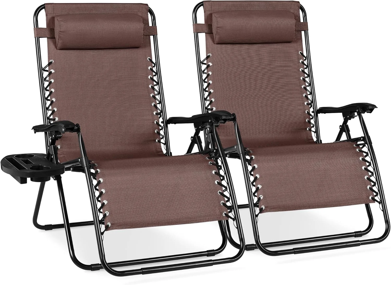 Choice Products Set of 2 Adjustable Steel Mesh Zero Gravity Lounge Chair Recliners w/Pillows and Cup Holder Trays - Image 46