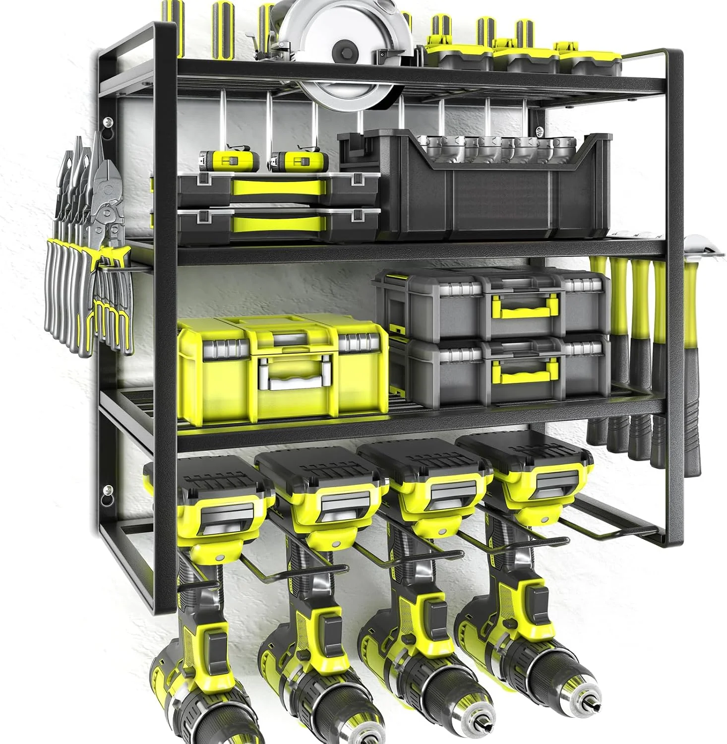 Power Tool Organizer, 4 Layer Drill Holders Wall Mount, Heavy Duty Metal Organizers and Storage Rack for Garage - For Garage Organization - Image 3