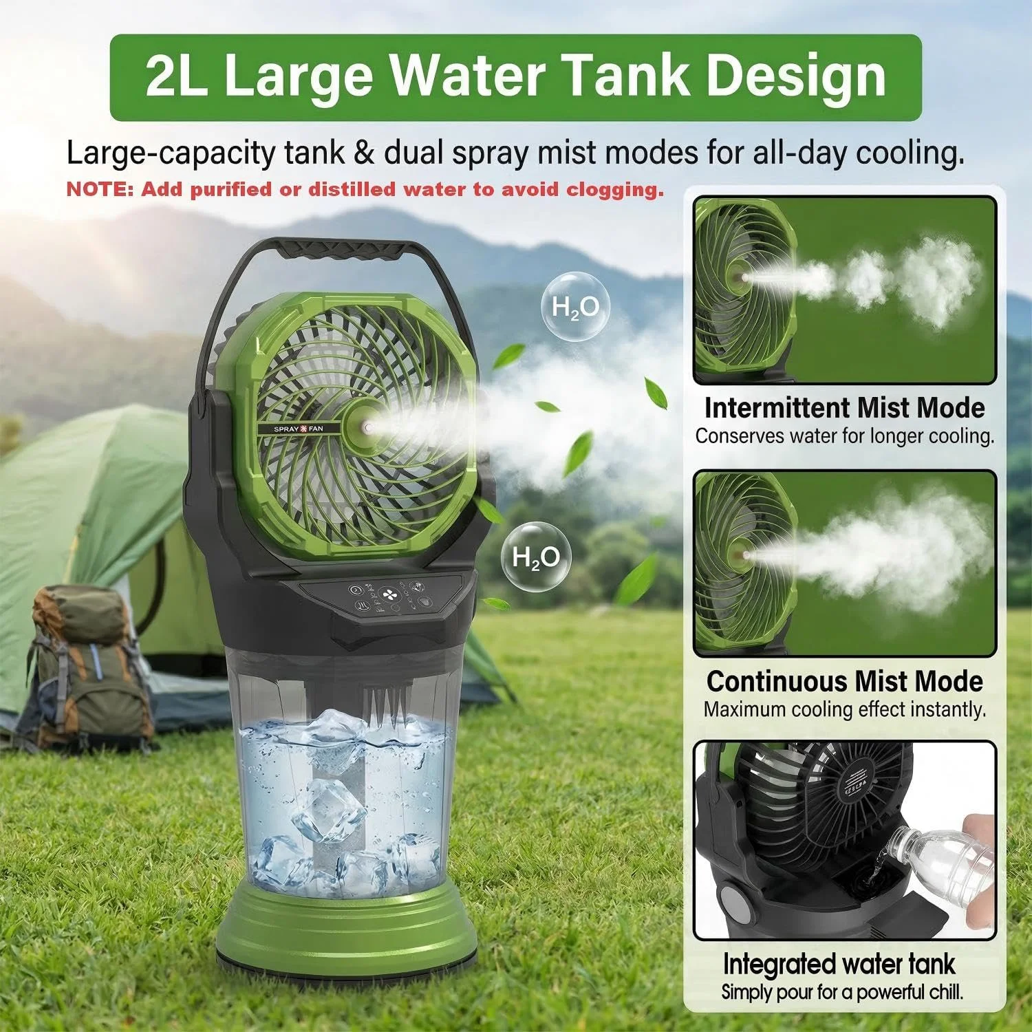 Misting Fan with Remote, 2L Water Tank & 2 Spray Modes, 30000mAh Rechargeable Outdoor Cooling Fan - Image 4