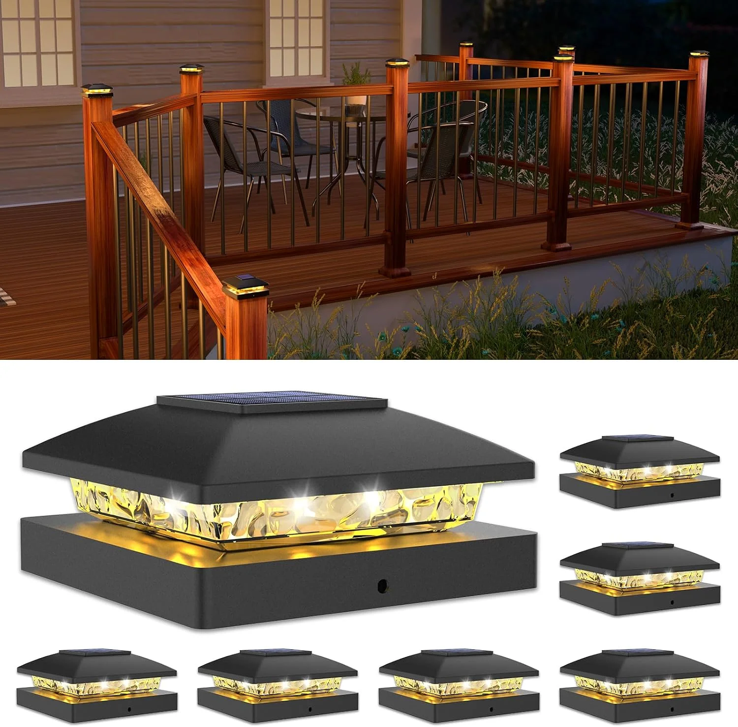 4x4 Solar Post Cap Lights, 12 Pack Black Waterproof Fence Lights - For Home Projects