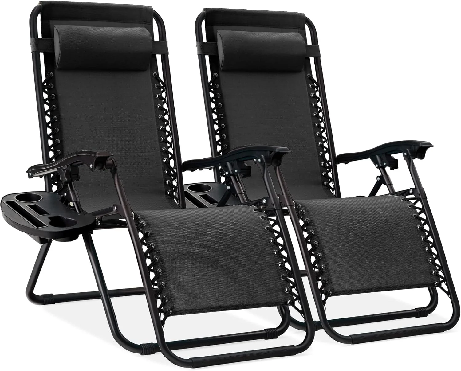 Choice Products Set of 2 Adjustable Steel Mesh Zero Gravity Lounge Chair Recliners w/Pillows and Cup Holder Trays - Image 30