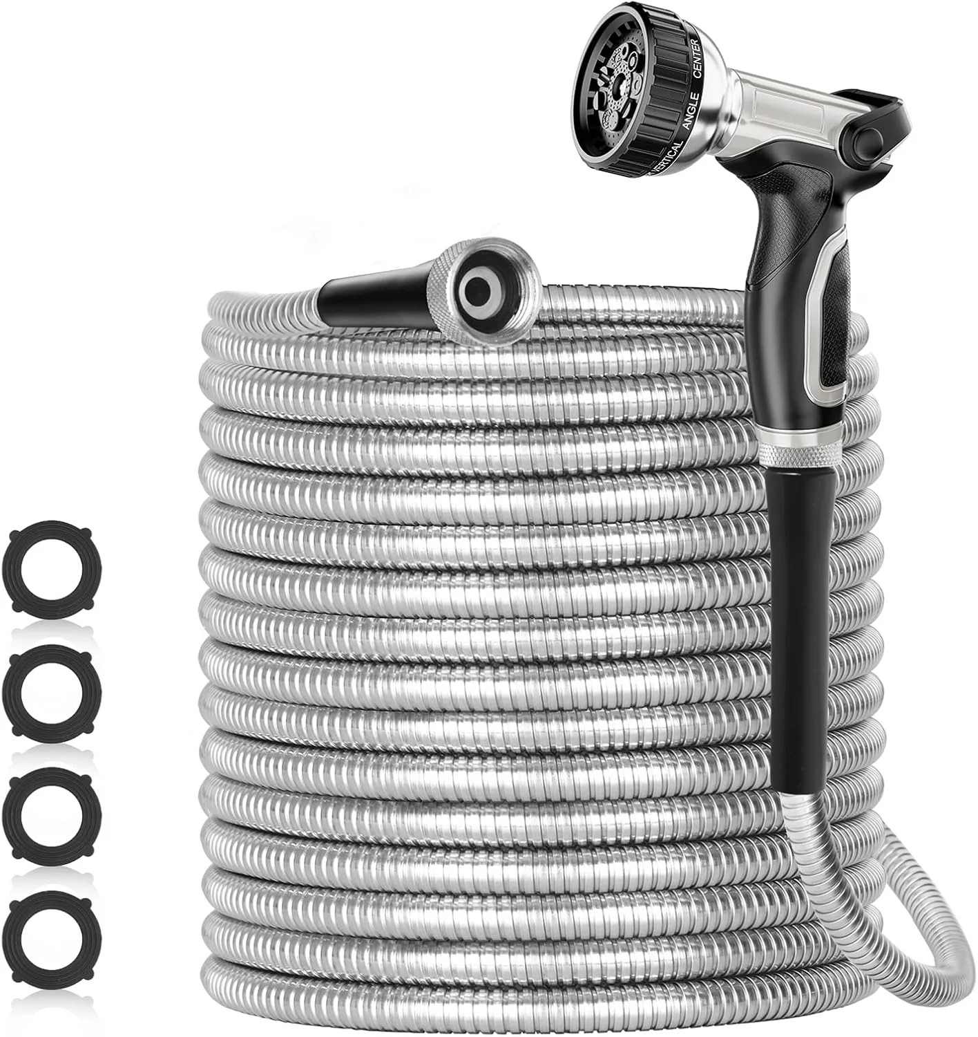 100ft 304 Stainless Steel Garden Hose Metal, Heavy Duty Water Pipe with Nozzles for Yard - Image 3