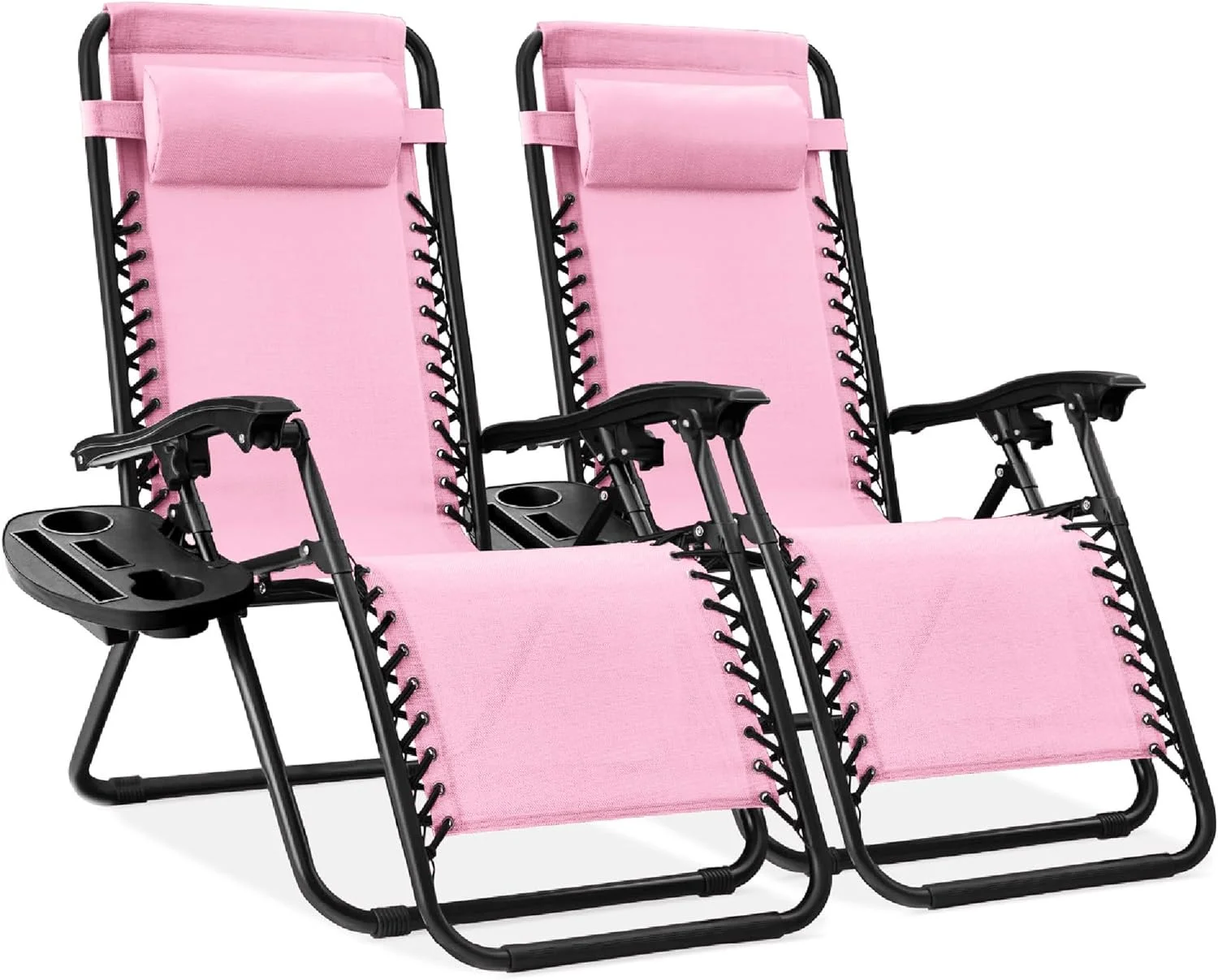 Choice Products Set of 2 Adjustable Steel Mesh Zero Gravity Lounge Chair Recliners w/Pillows and Cup Holder Trays - Image 33