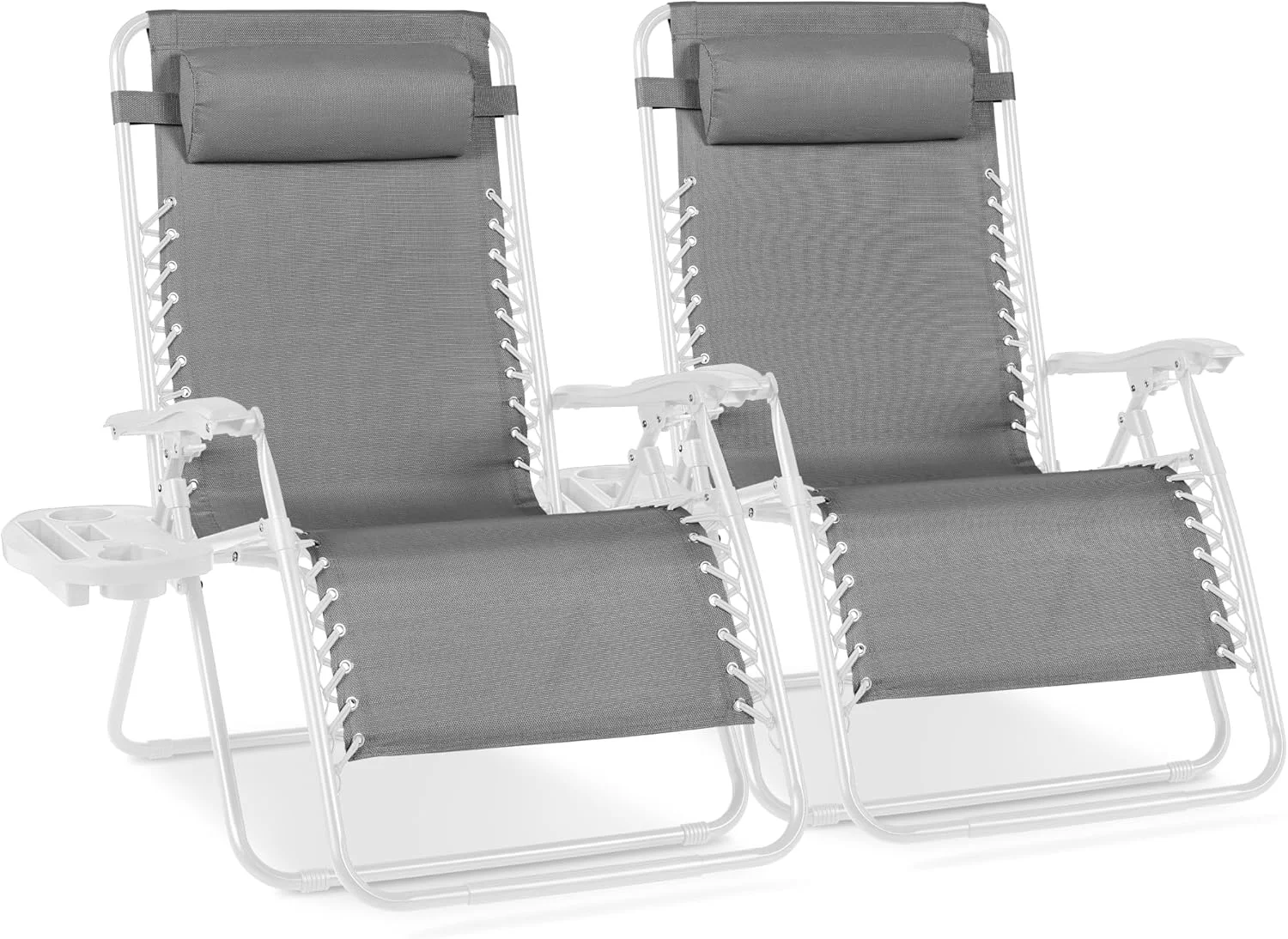 Choice Products Set of 2 Adjustable Steel Mesh Zero Gravity Lounge Chair Recliners w/Pillows and Cup Holder Trays - Image 51
