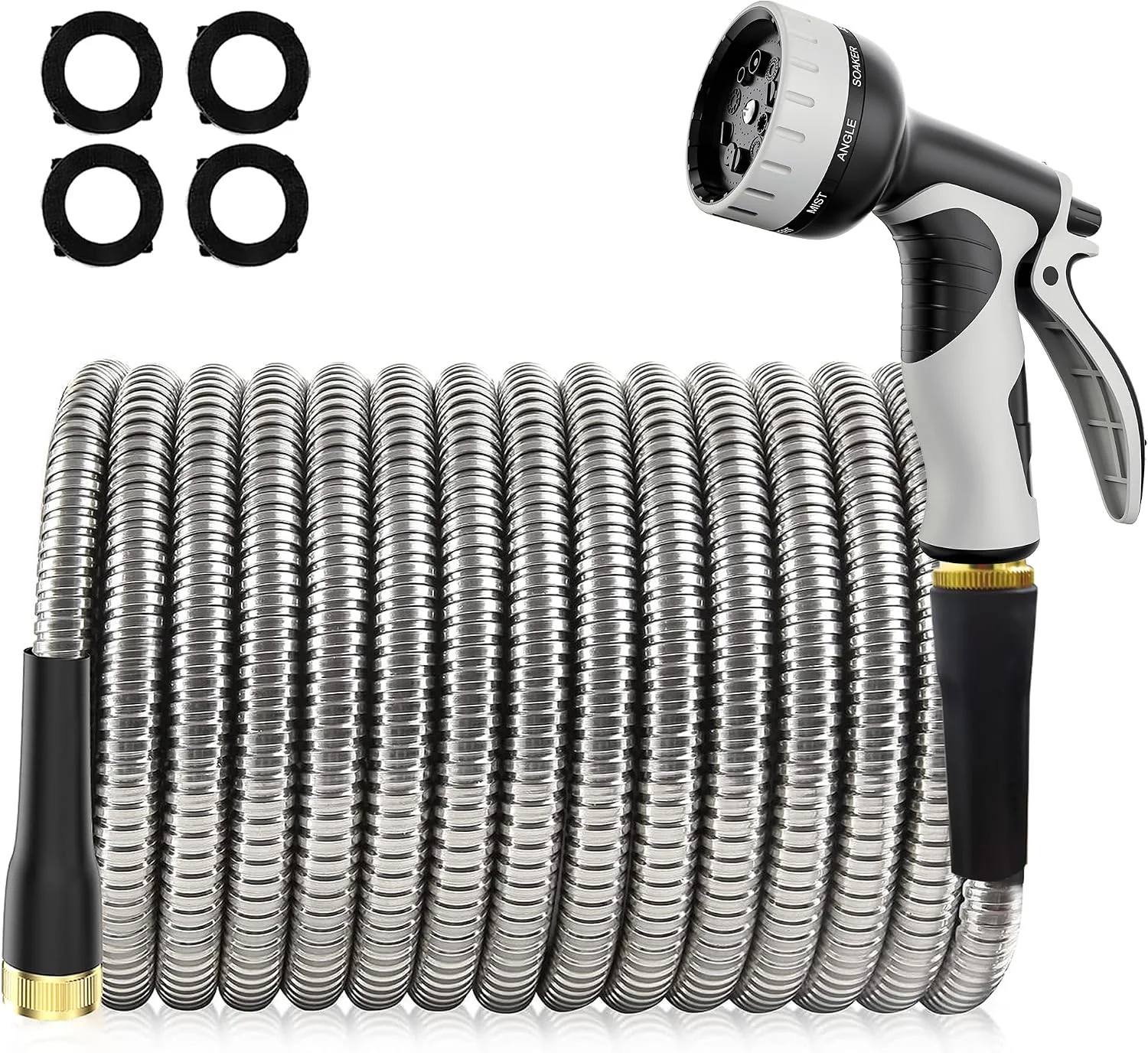 150ft Stainless Steel Garden Hose, No-Kink Leak-Proof Crush Resistant, 10-Function Nozzle for Lawn Care - Image 2
