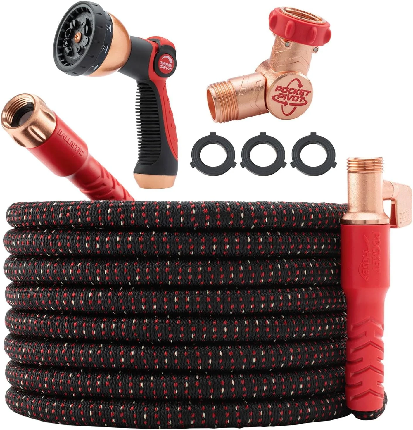 Hose Ballistic 50 FT Expandable Garden Hose, No-Kink, 360?? swiveling pocket pivot connector - Image 3